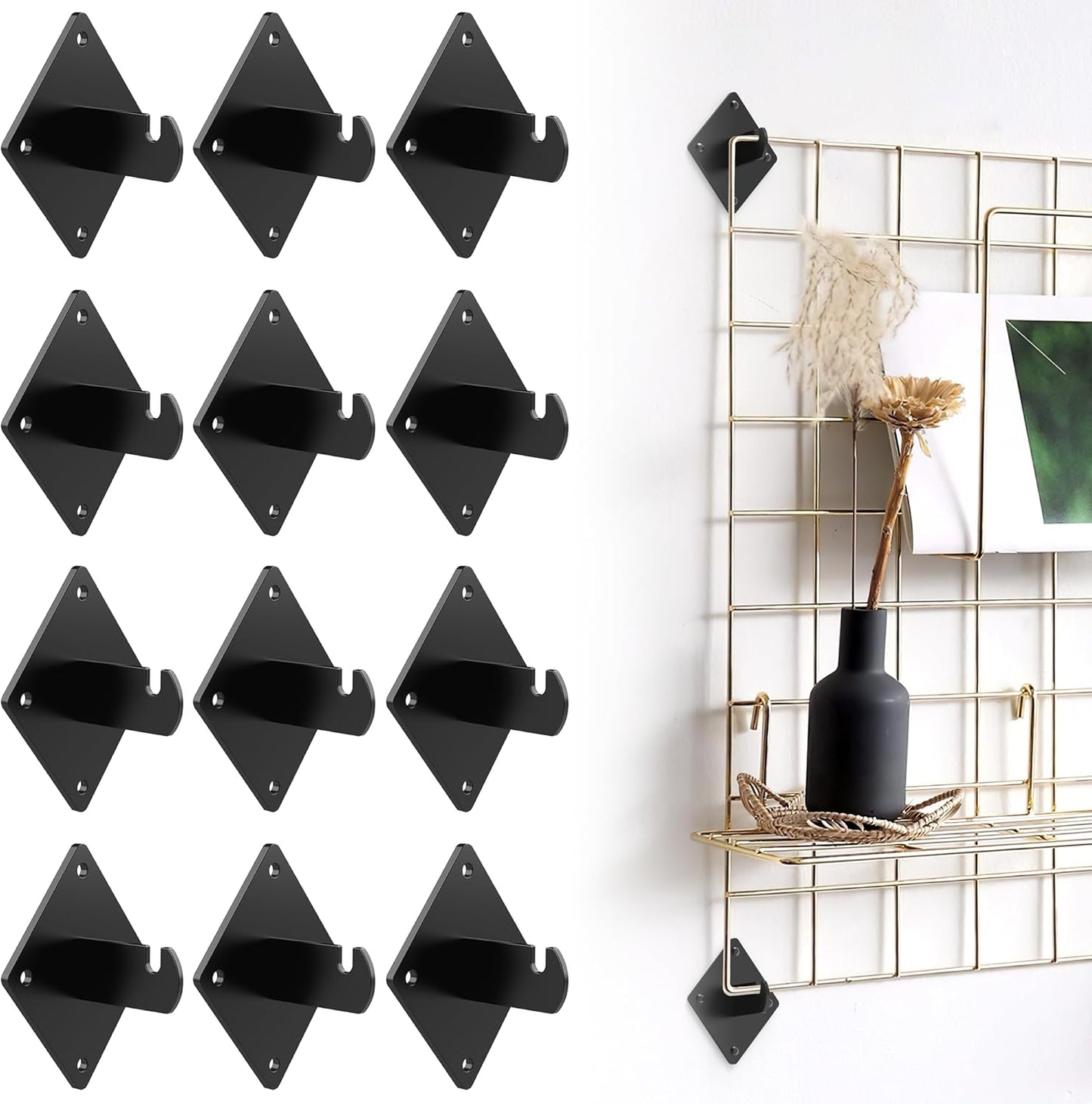 Gridwall Mount Brackets with Screws, Grid Wall Mount Trellis Brackets, 12 Pcs Grid Wall Accessory, Black Grid Wall Mount for Wire Grid Panel Clothing Store Cloakroom Retail Display Wall