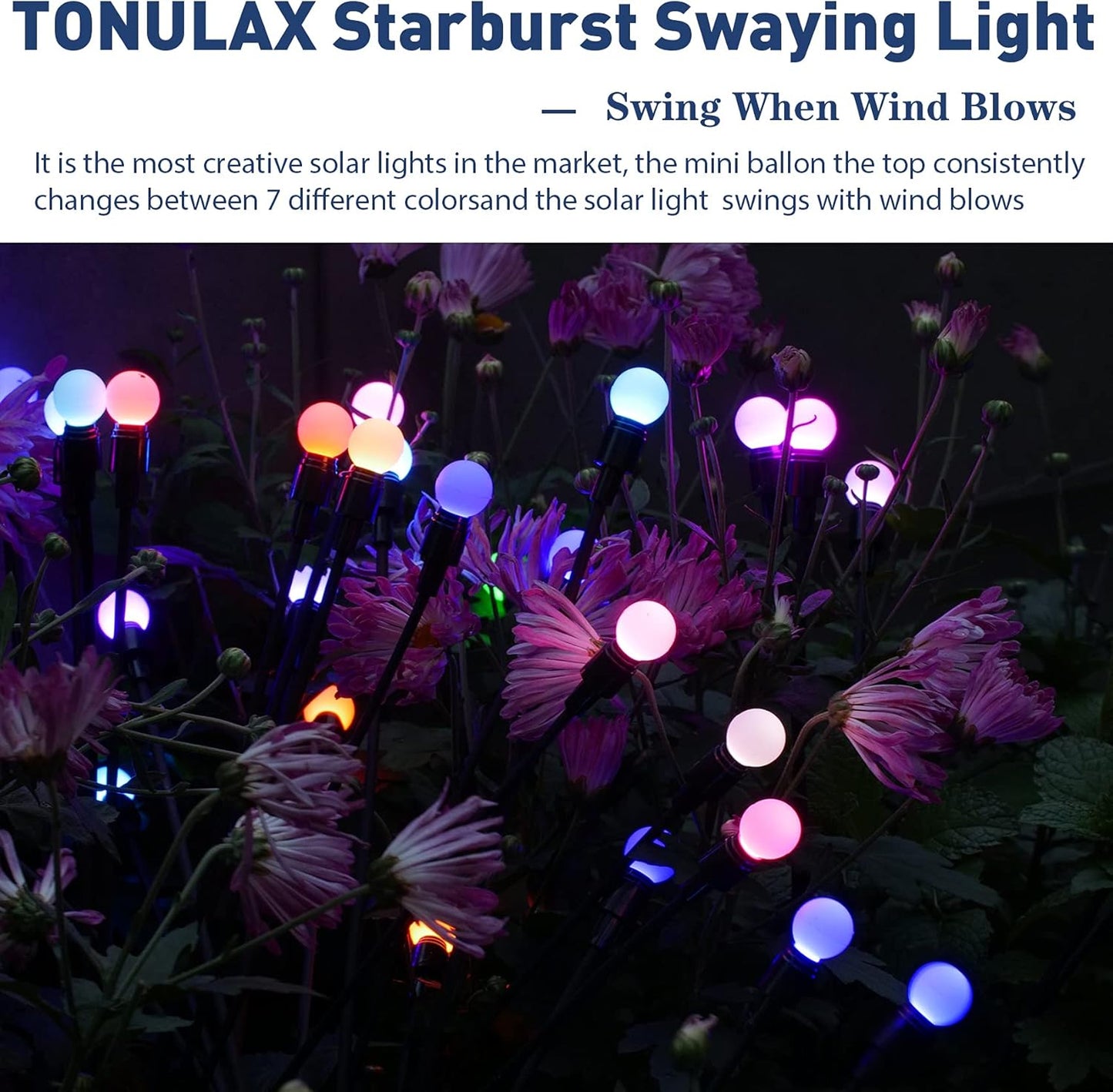 TONULAX Solar Garden Lights, Starburst Swaying Light - Swaying When Wind Blows, Solar Lights Outdoor Decorative, Color Changing RGB Light for Yard Patio Pathway Decoration(2 Pack)