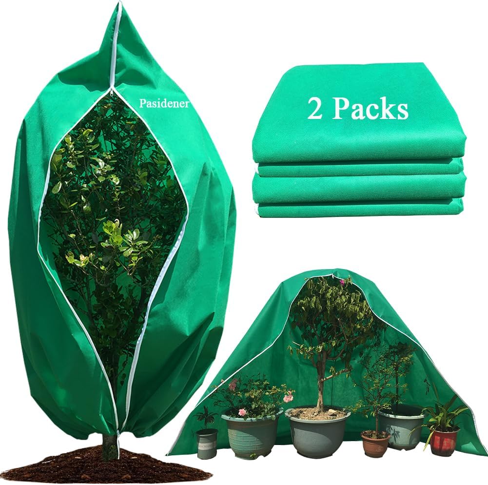 Plant Covers Freeze Protection 2 Packs 50" x35" 2.2oz Tree Covers Frost Plant Covers Freeze Cloth for Outdoor Plants with Zipper Drawstring