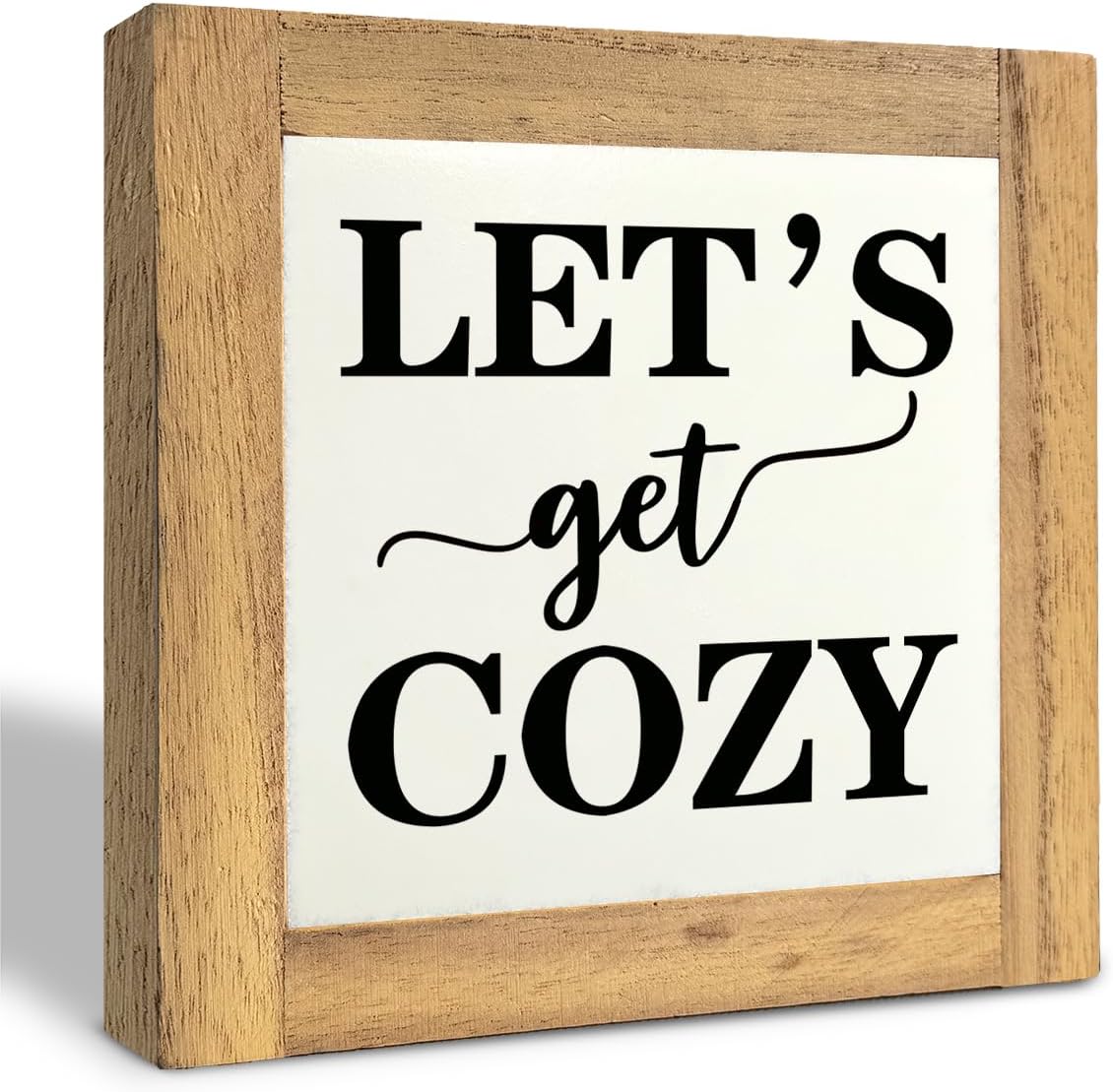 Inspirational Wood Signs, Box Wood Plaques Desk Décor, Farmhouse Home Decor Sign for Shelf, Family Table Decor for Kitchen Bedroom Dining Room, Living Room Decor, Housewarming Gift, Let's Get Cozy D