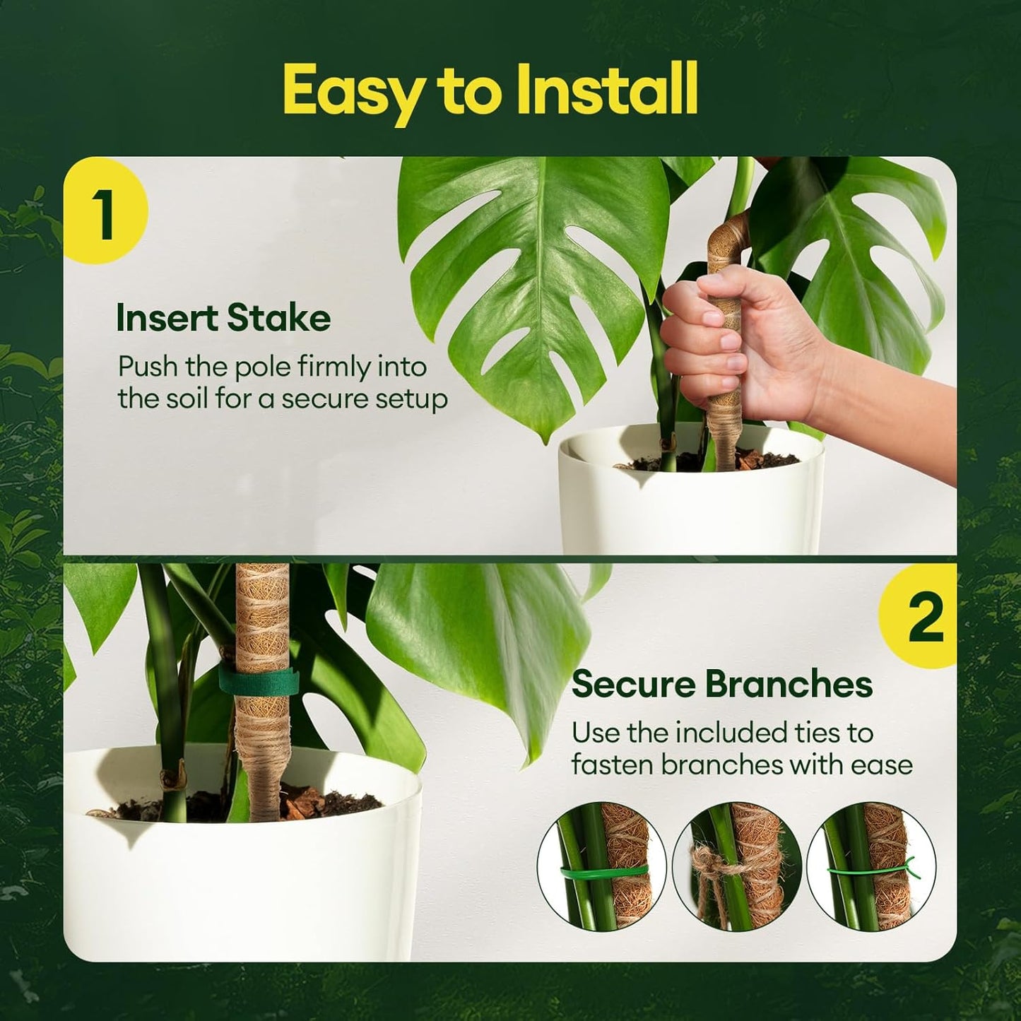 3-Pack 28” Bendable Moss Pole Monstera Plant Support for Climbing Indoors Plants, Coir Moss Poles Sticks DIY, Plant Support Stake for Potted Plants