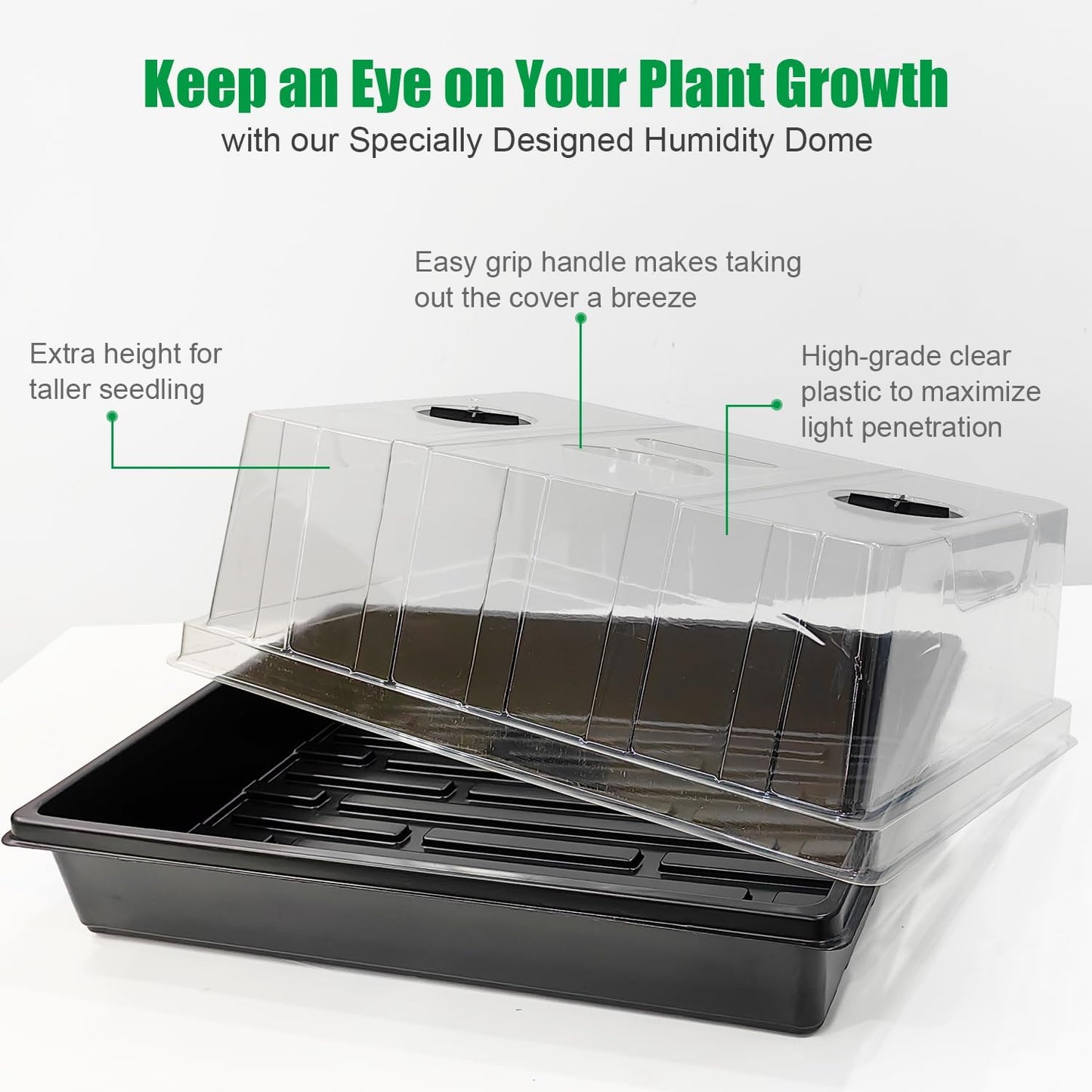 4-Pack Seed Starter Trays with 5'' Tall Humidity Domes – Reusable Plant Germination Kit for Microgreens, Herbs & Indoor Gardening | Clear Vented Lids, Fast Seedling Growth & Durable Design