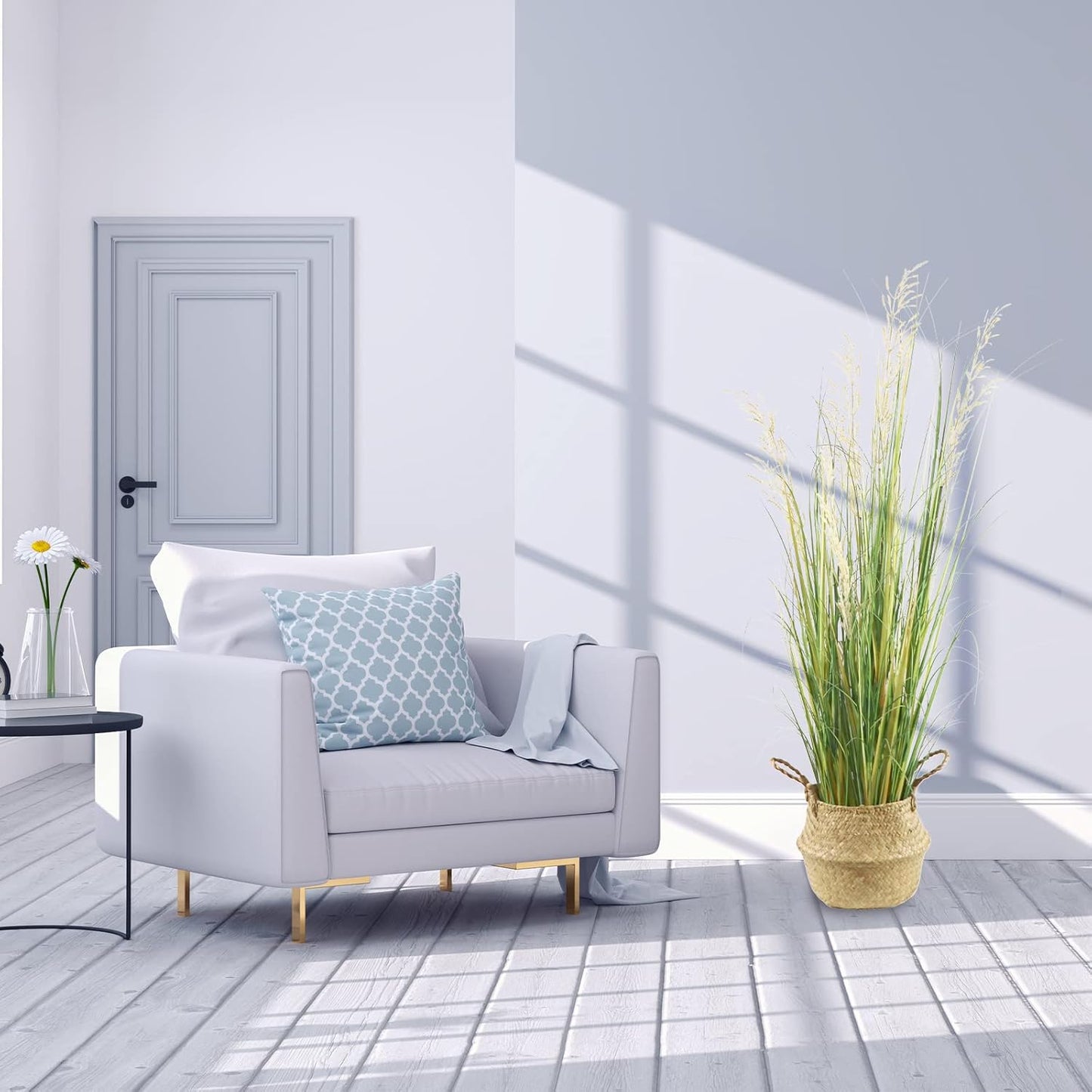 Artificial Plant 4ft(47in) Tall Artificial Grass Plant,Faux Plants Indoor Home Decorative Artificial Plants & Flowers in Pot Fake Plant, House Plant Indoor