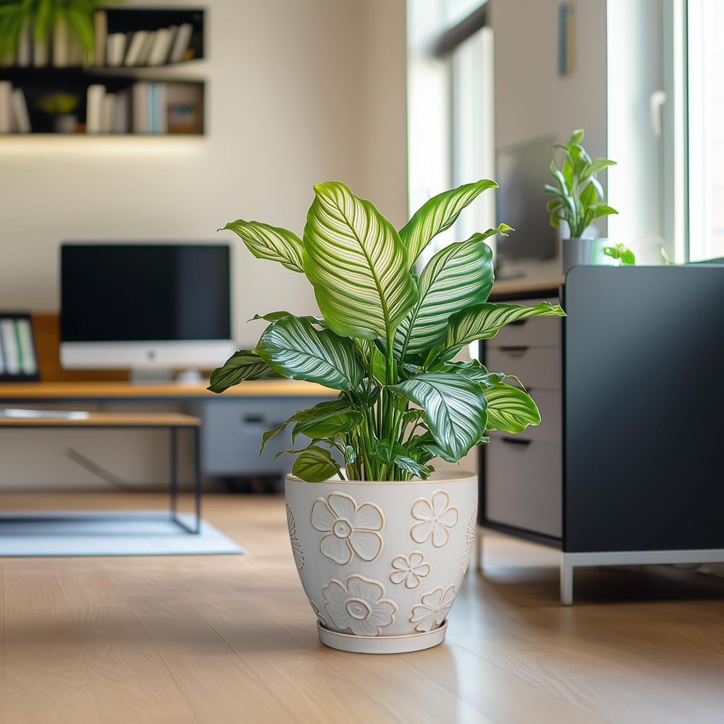 10 Inch Ceramic Planter Pot Large Plant Pot for Indoor Plants Outdoor Round Flower Pot with Drainage Hole and Saucer for Home Garden Decor White