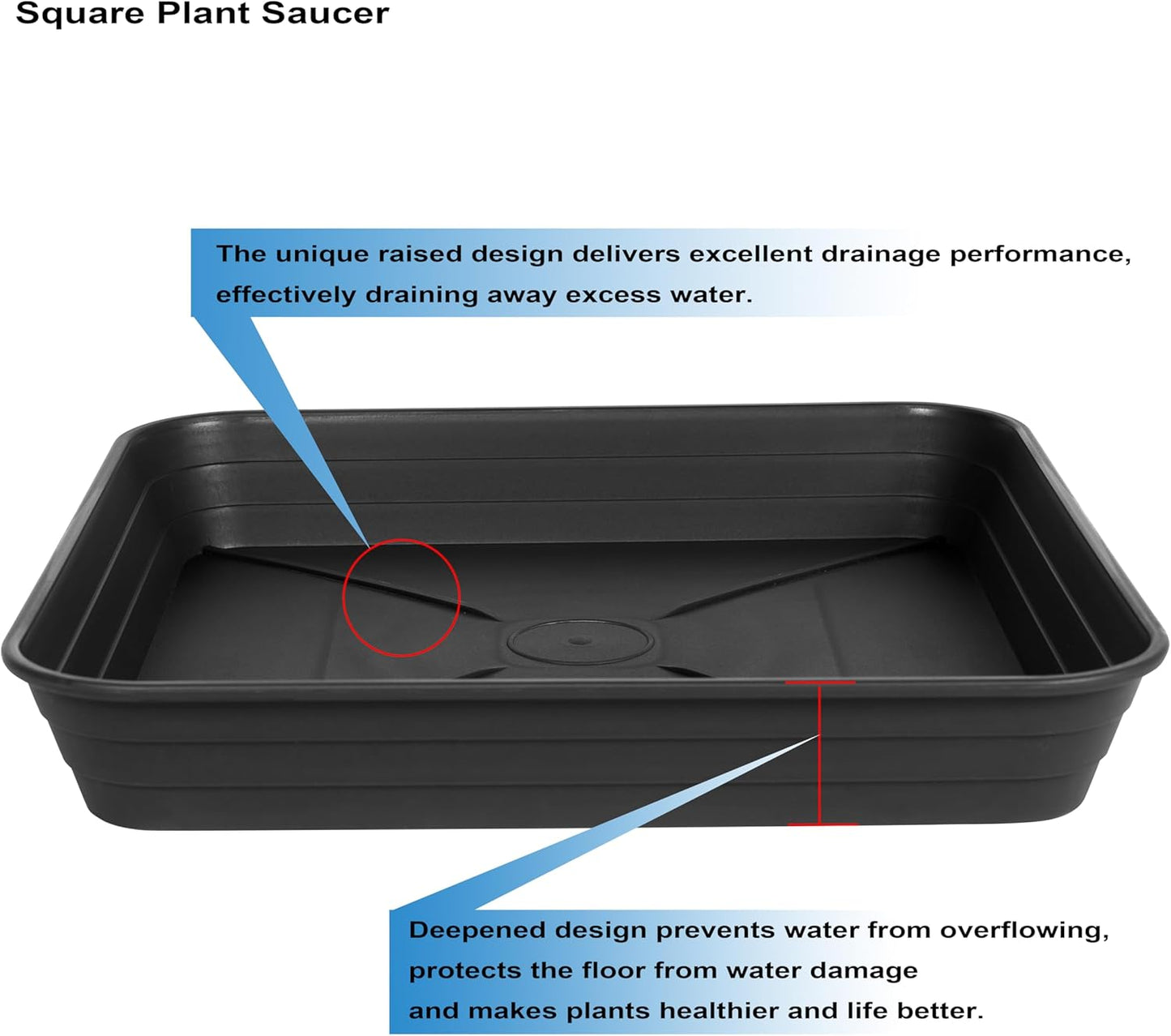 4 Pack Square Plant Saucer Tray 18 inch, Heavy Duty Plastic Plant Saucers for Indoors Outdoor, Flower Plant Drip Trays for Pots, Square Seed Starting Tray, Seedling Growing Trays