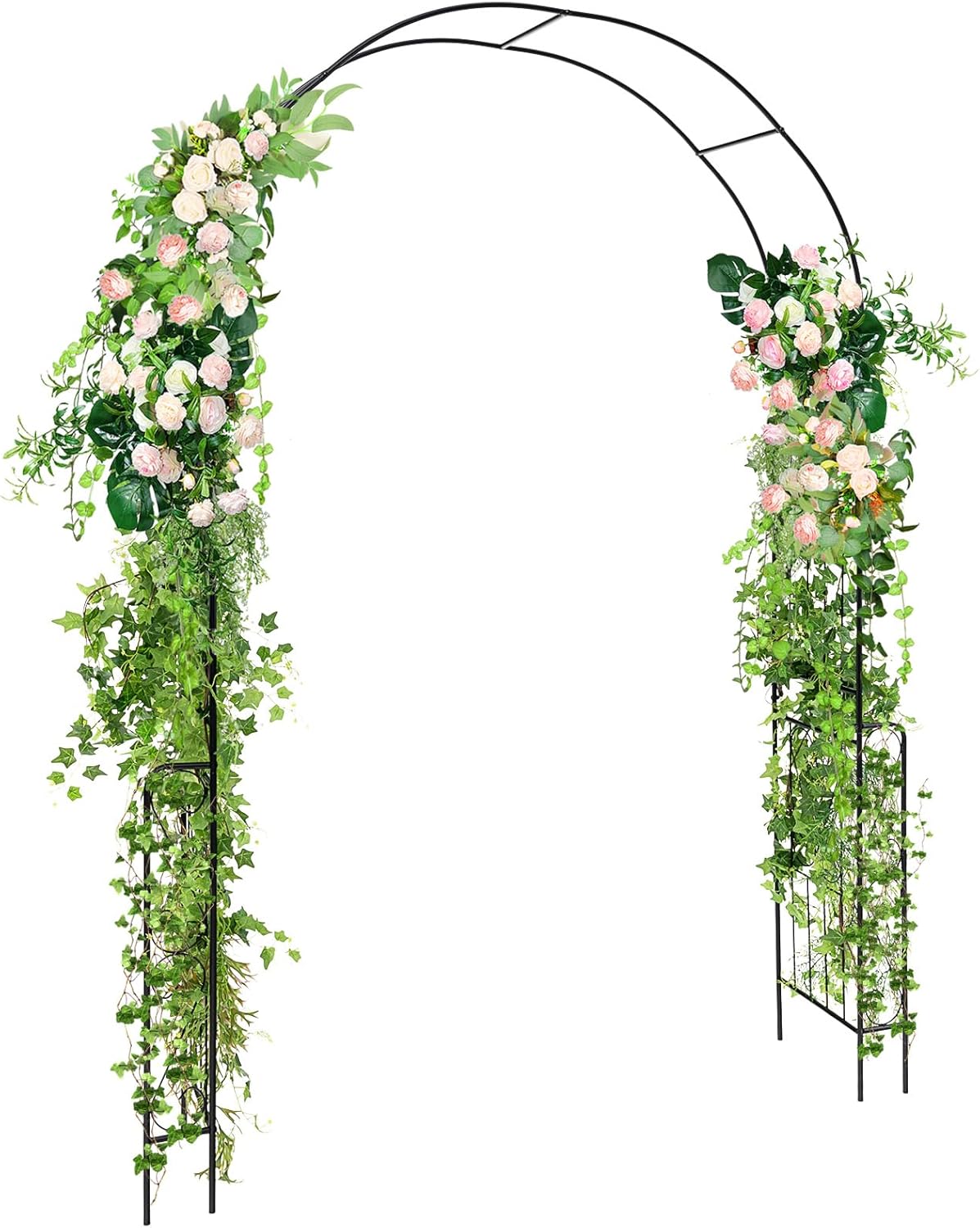 Happygrill Garden Arch Trellis, 7.9 FT Metal Pergola Arbor w/Elegant Pattern & Arc Top Design, Galvanized Metal Pipes, Outdoor Garden Arbor Archway for Parties, Weddings, Ceremony Decoration