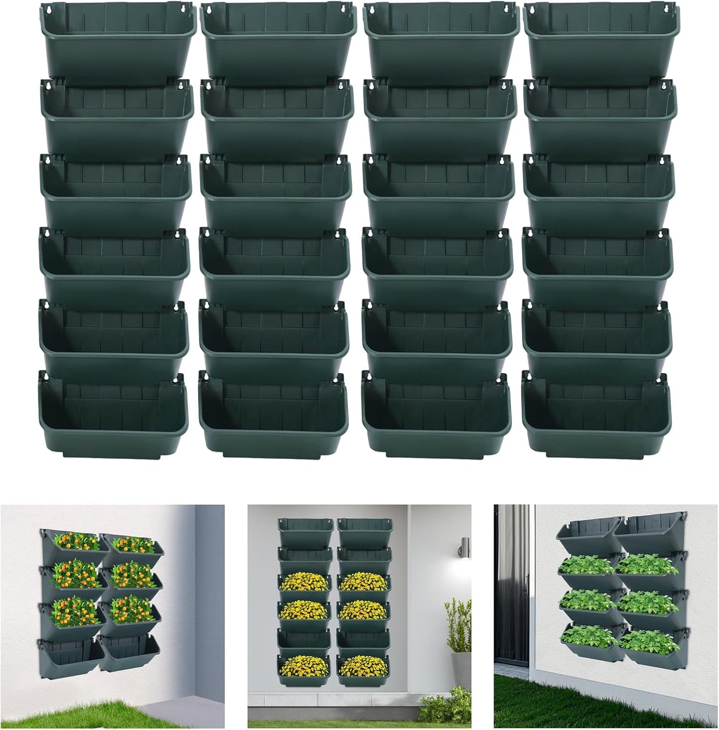 24-Pot Vertical Wall Planter, Self-Watering Stackable Planters for Indoor & Outdoor Use, Perfect for Herbs, Flowers & Vegetables (24, Green)