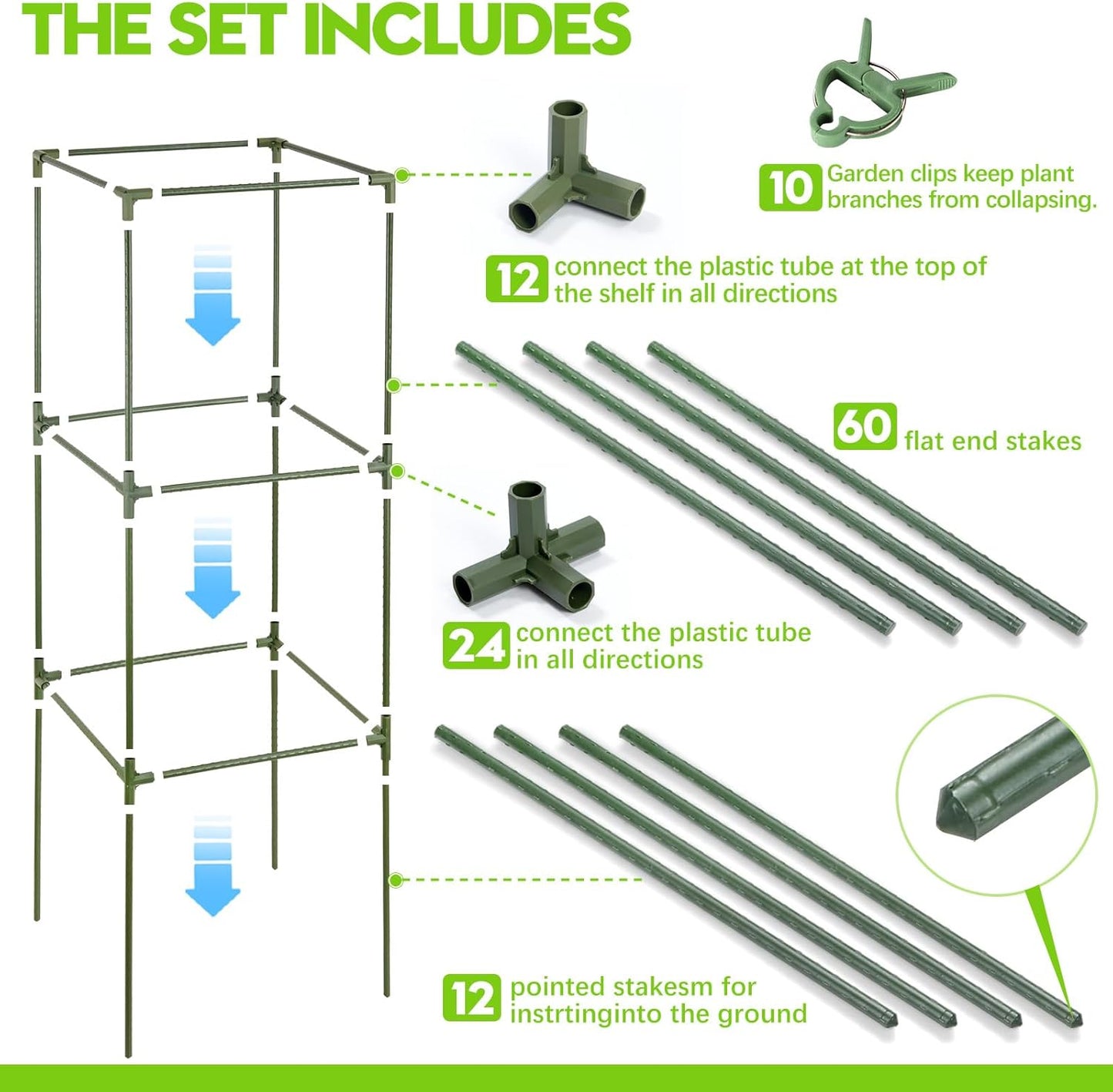 arbxvnrUp to 48.8in Square Tomato cage Garden mesh Plant Support Posts, quadrangular Adjustable Tomato Stand Pot Picking mesh (1pack)