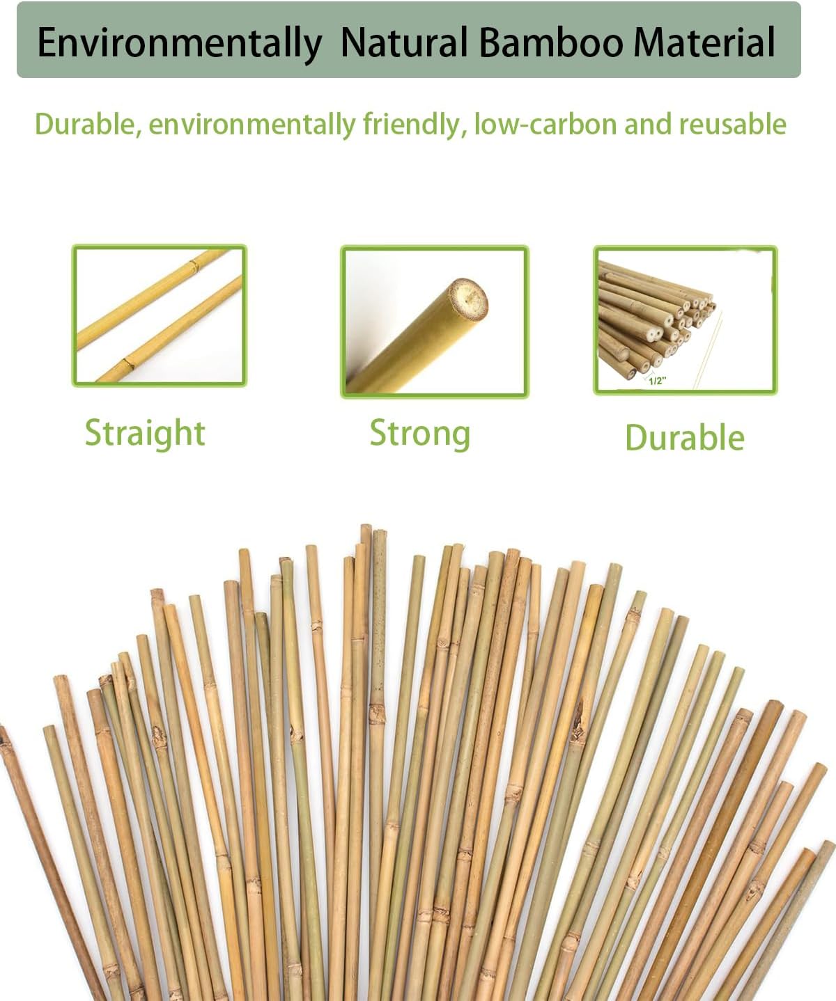 60 Pack 4 Ft Bamboo Stakes for Plant with 100 Twist Ties Bamboo Sticks Plant Support Garden Stakes Poles for Tomatoes Cucumber Grapes Pole Beans Trees Potted Dahlia Flowers