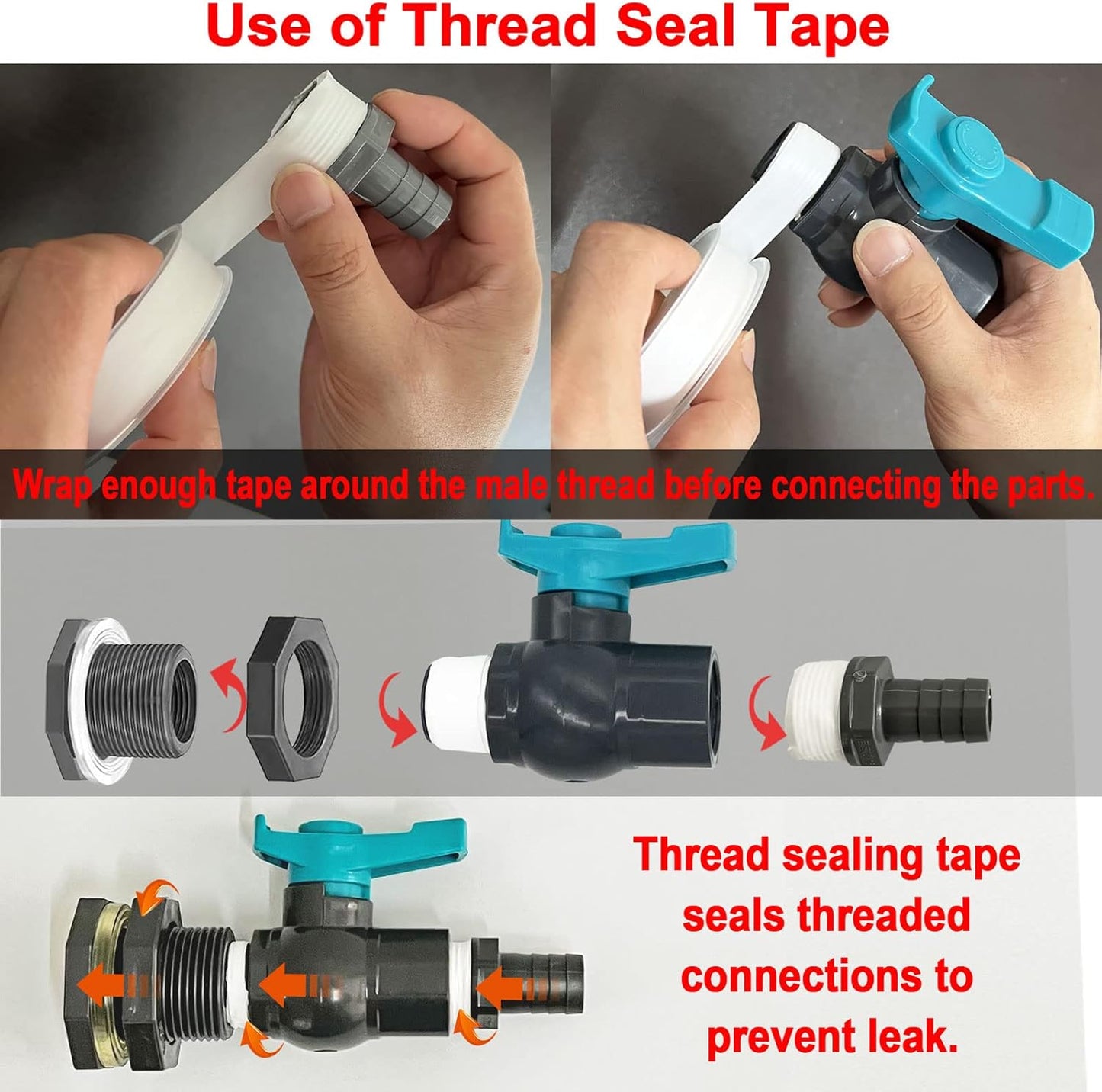 Rain Barrel Spigot PVC Faucet Kit Water Barrel Diverter Kit with Bulkhead Fitting,Ball Valve,Garden Hose Barb(12.5mm) Adapter,Pipe Clamps,Thread Seal Tape(kit for 12.5mm ID Hose)