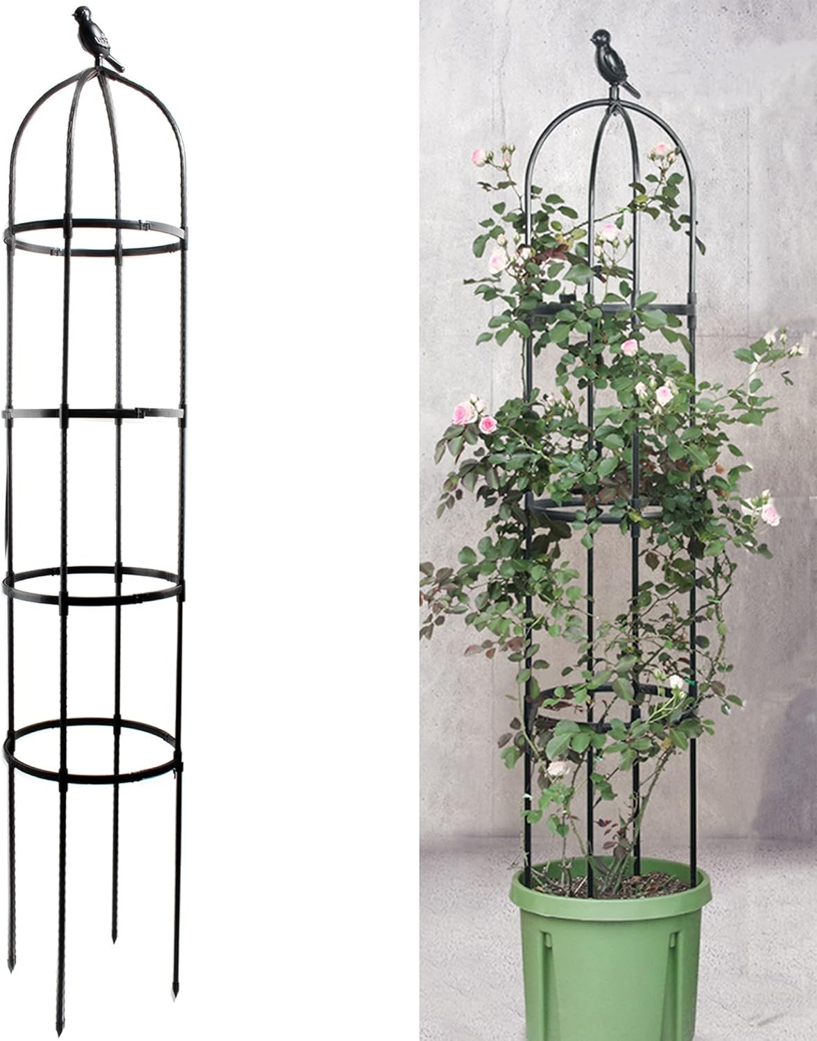 6ft Garden Obelisk Trellis for Climbing Plants-Rustproof Metal Pipe with Heavy Duty Plastic Coated, Garden Outdoor Indoor Potted Plant Support for Clematis Vine Jasmine Support （Black）