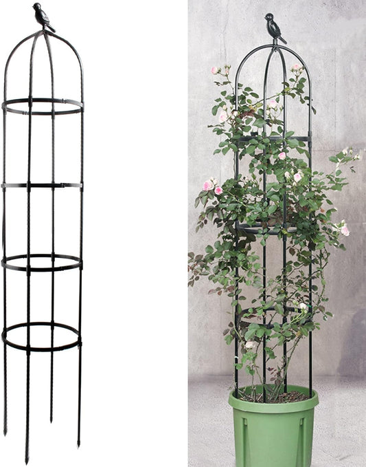 6ft Garden Obelisk Trellis for Climbing Plants-Rustproof Metal Pipe with Heavy Duty Plastic Coated, Garden Outdoor Indoor Potted Plant Support for Clematis Vine Jasmine Support （Black）