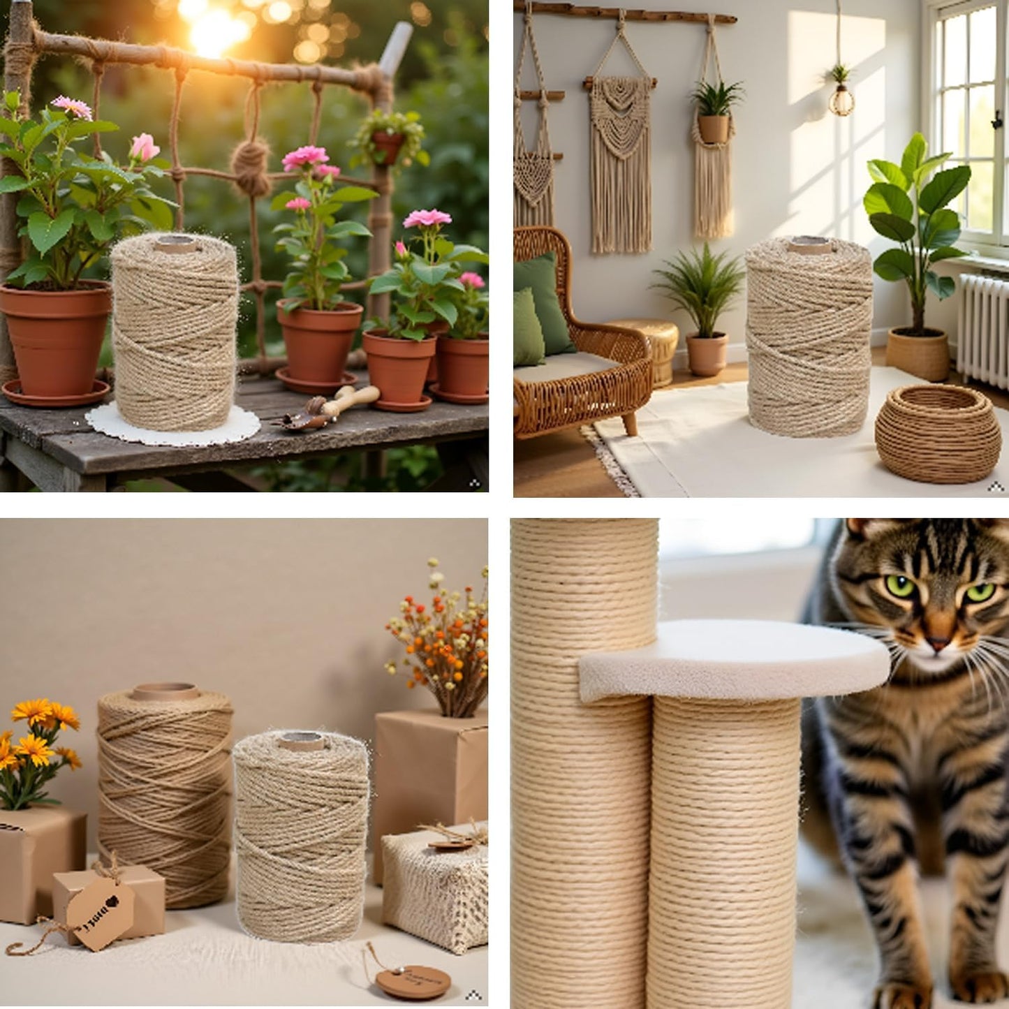 1/4 in (6 mm) X 328 Ft (100 Meters) Jute Twine Rope String for Home Decorating, Cat Scratcher Post Tree, DIY Arts Crafts, Garden, Binding, Packing Material