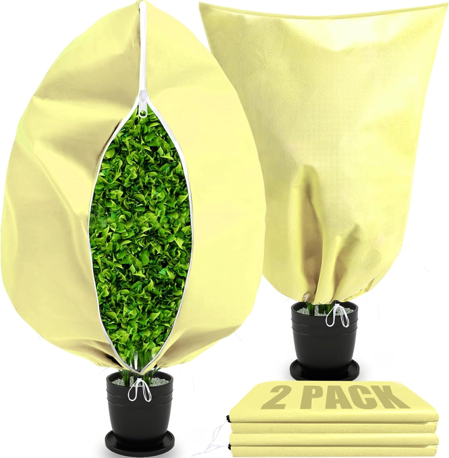 2 Pack Plant Covers Freeze Protection with Zipper Drawstring, 31.4" X 47.2" Winter Cold Weather Frost Covers Shrubs Trees Jacket for Outdoor Plants Fruit Tree Plant Protection Cover Bags