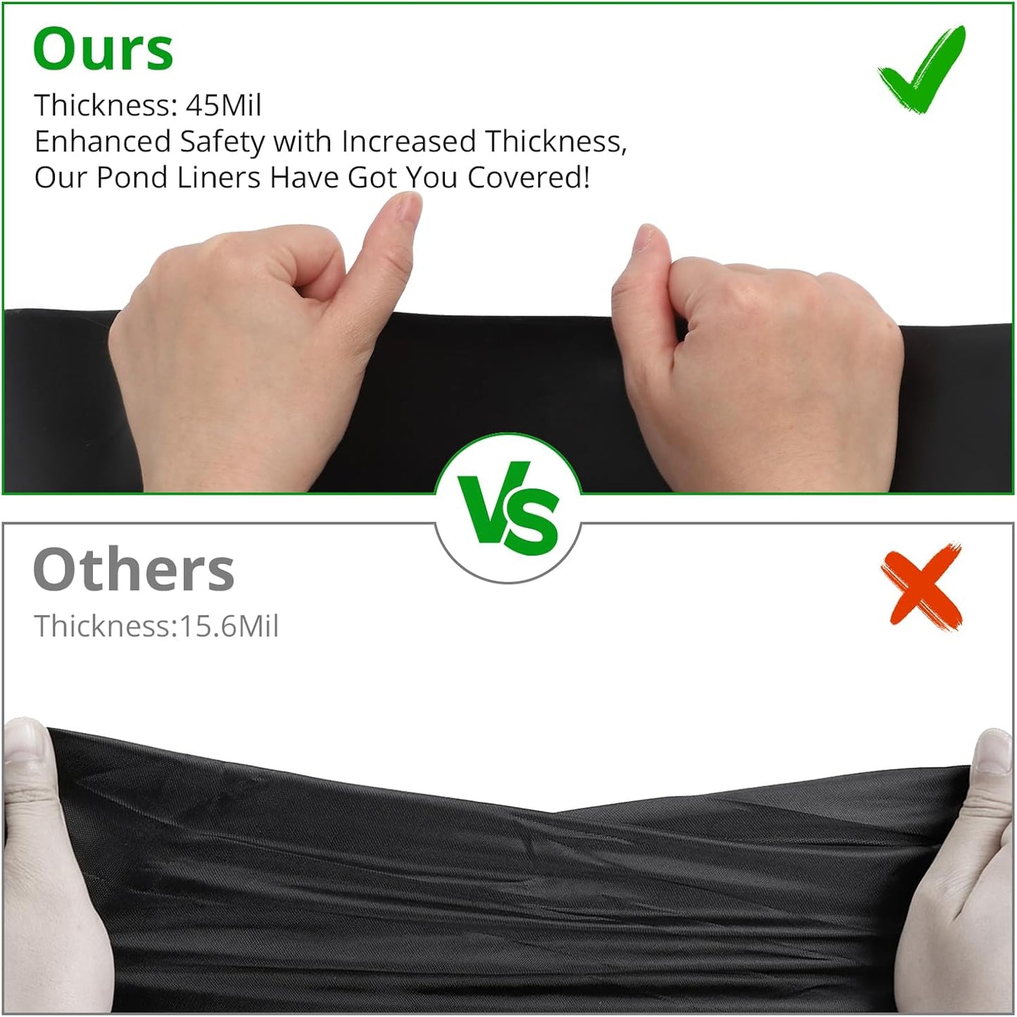 45 Mil EPDM Pond Liner 15x15ft - Fish-Safe Rubber for Outdoor Ponds, Waterfalls, Koi Fish Ponds, Landscaping - Puncture Resistant, UV Proofs, Durable, Flexible Water Barrier