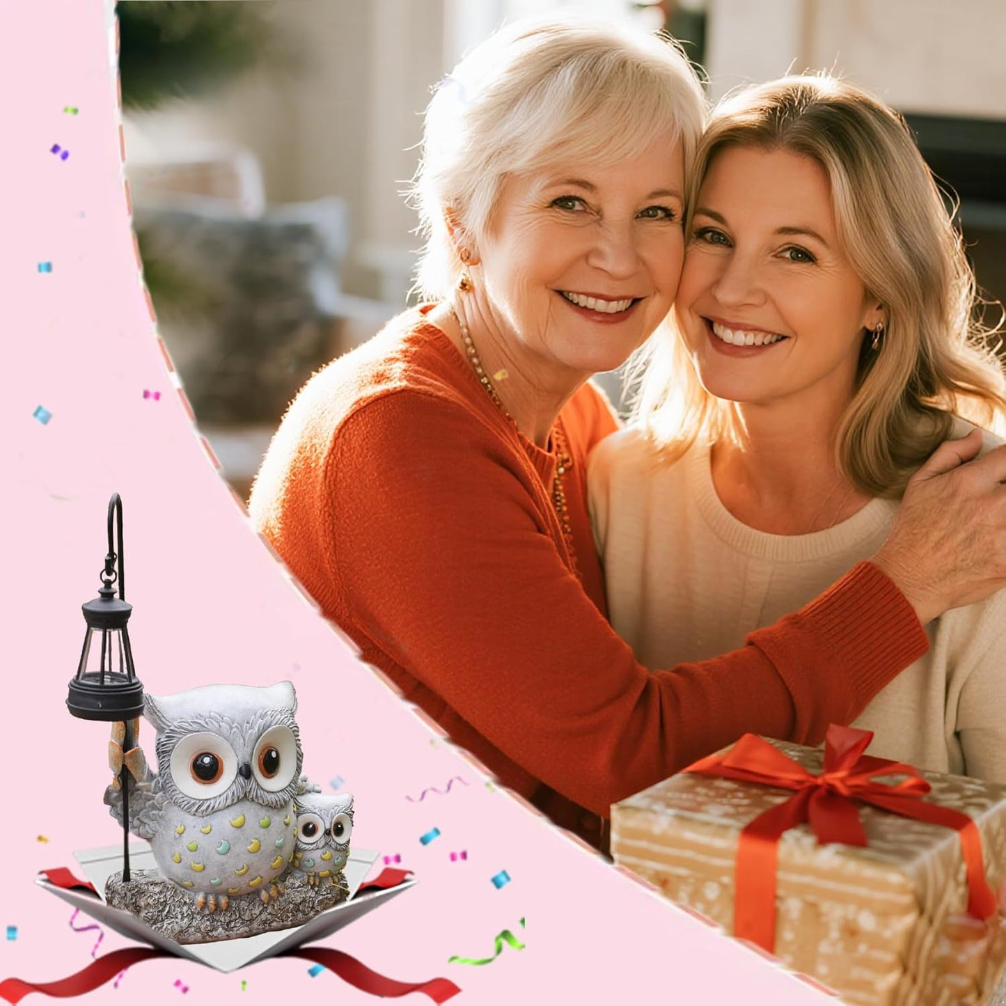 Garden Statues Owl with Solar LED Lantern, Resin Solar Garden Decor for Outside, Yard Decorations Outdoor for Patio, Porch, Balcony, Lawn Ornaments, House Warming Birthday Gifts for Mom Women Grandma