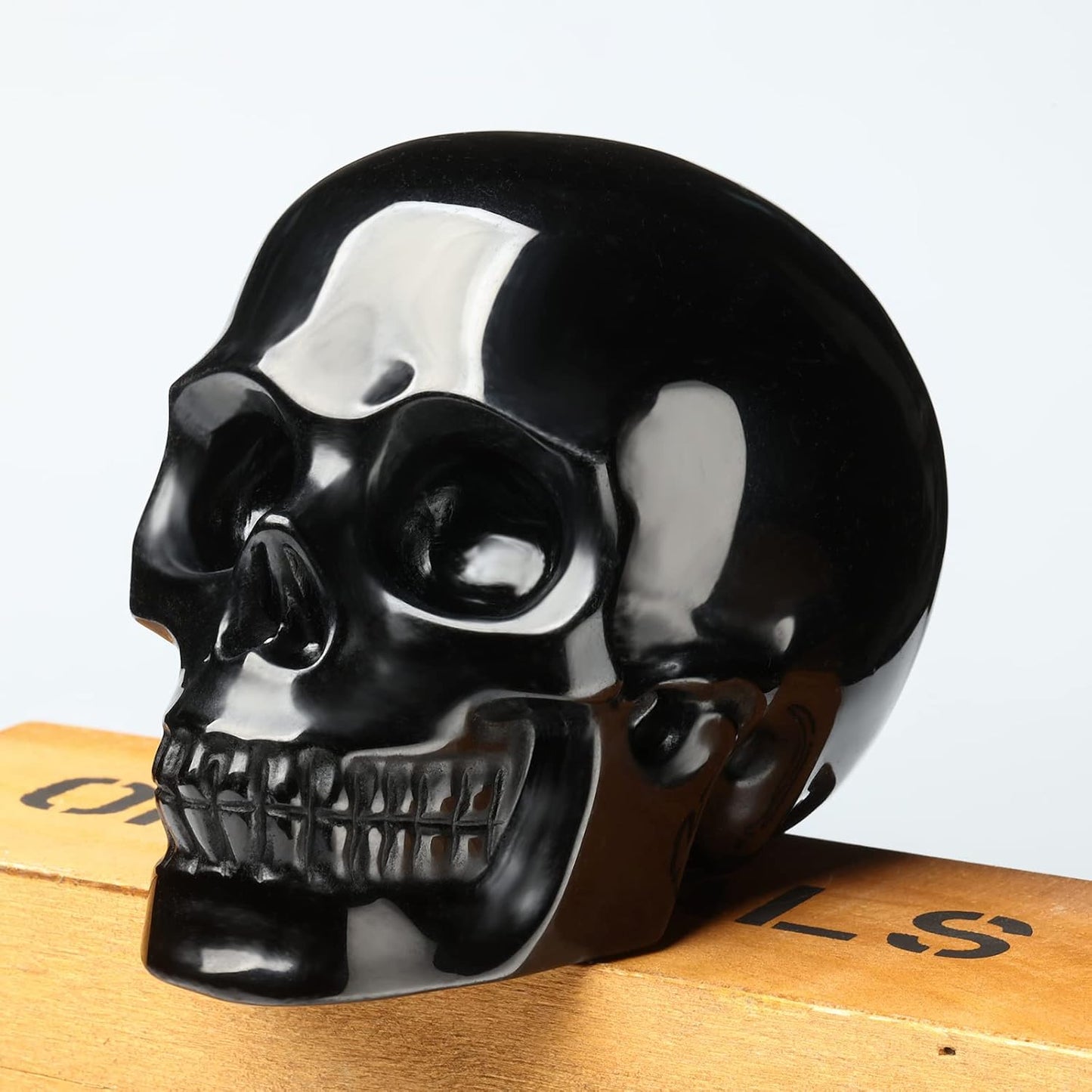 5''Natural Black Obsidian Crystal Skull Head Hand Carved Reiki Healing Stone Statue Healing Home Office Art Room Decoration