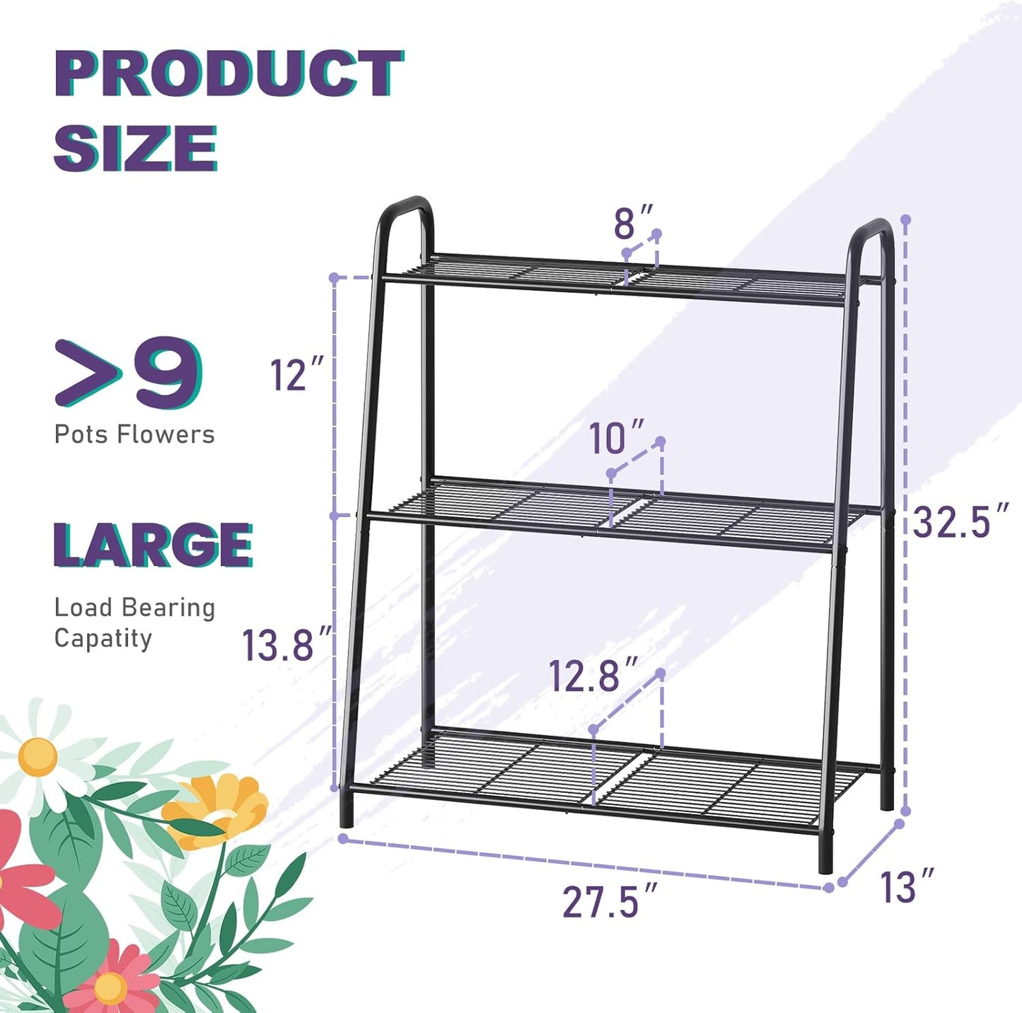 3-Tier Corner Plant Stand Indoor Outdoor , Metal Plant Shelf Black Large Heavy Duty Plant Rack Flower Pot Stand (Black)