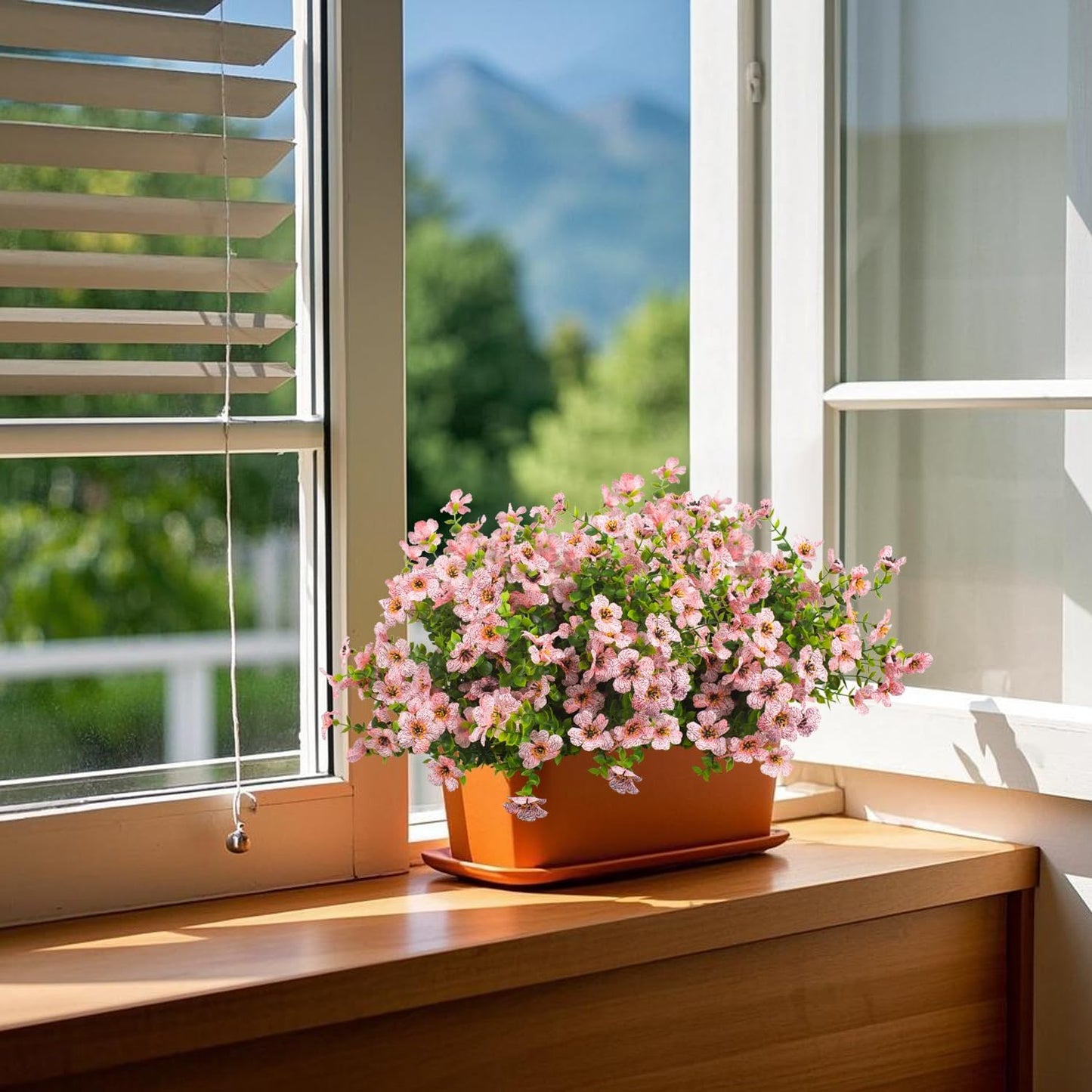 Artificial Fake Flowers for Outdoor Spring Decoration, 16 Bundles Faux Silk Colorful Daisy UV Resistant Realistic for Outside Porch Patio Home Yard Garden Planters Pots Window Box (Pink)