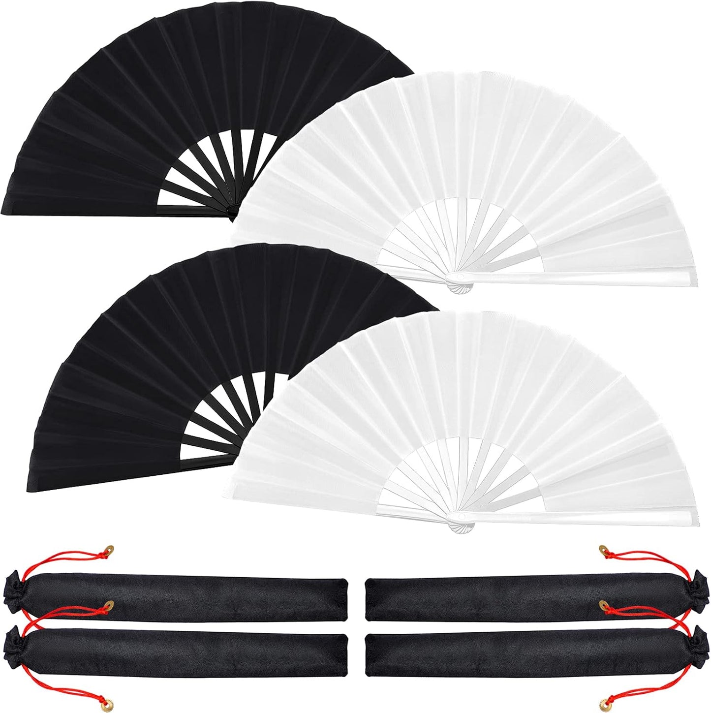 Blulu 4 Pcs 13 Inch Large Folding Hand Fans for Line Dancing Big Clapping Popping Raves Fans Bulk for Dancing Boots on The Ground Festival Party Decoration(Classic Style, Black, White)