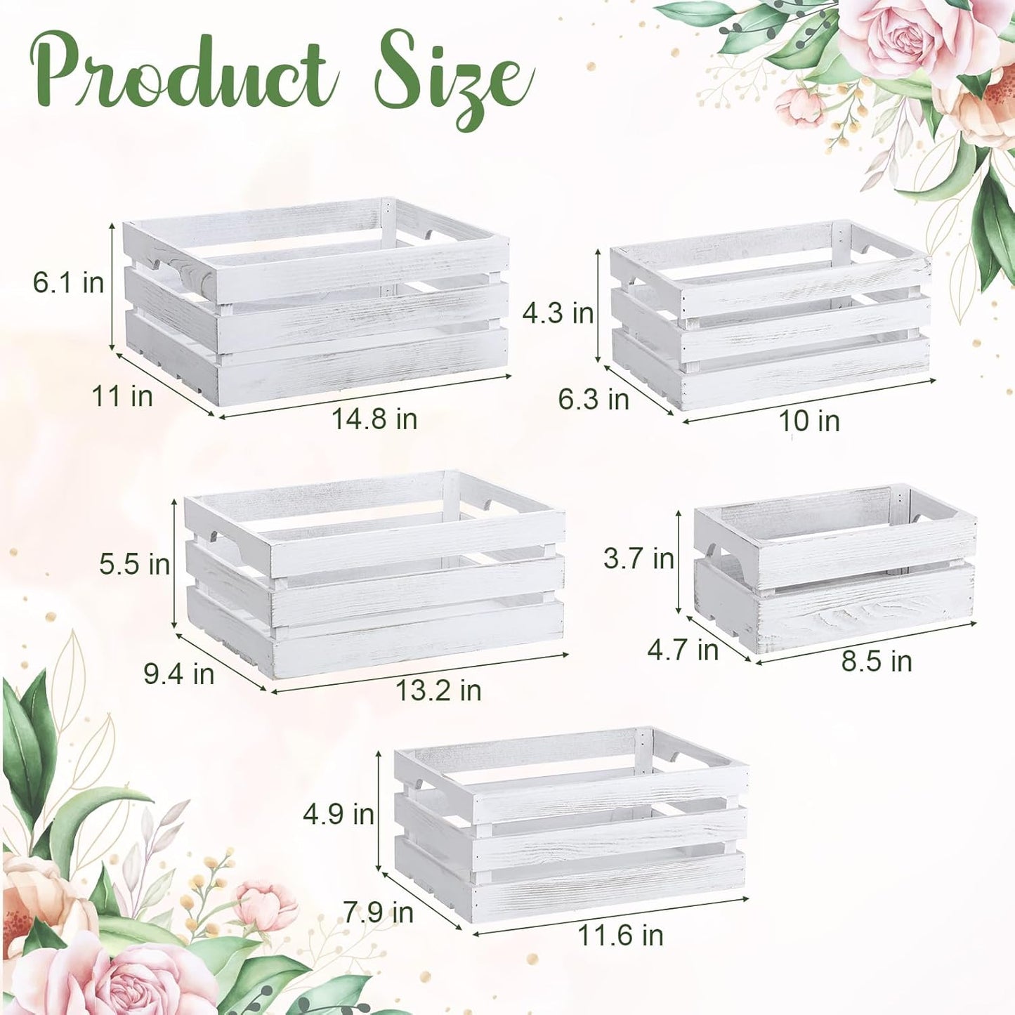 Soaoo 5 Pcs Decorative Nesting Wooden Crates for Storage Display 5 Size Large Small Rustic Wood Decorative Storage Crates with Handle Farmhouse Crate Box Container Made from Pine(Vintage White)