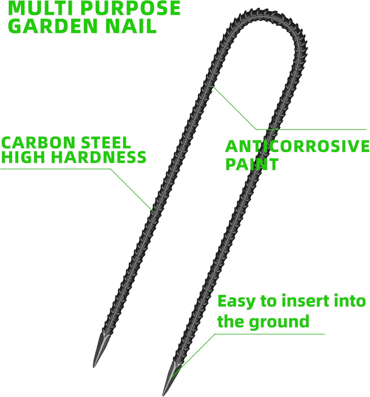 10 Pieces 16-Inch Garden Ground Stakes Galvanized Steel U Shape Hook Rebar Stake - Heavy Duty Ground Anchors for Tents, Position Kits,Fences, and Trampolines