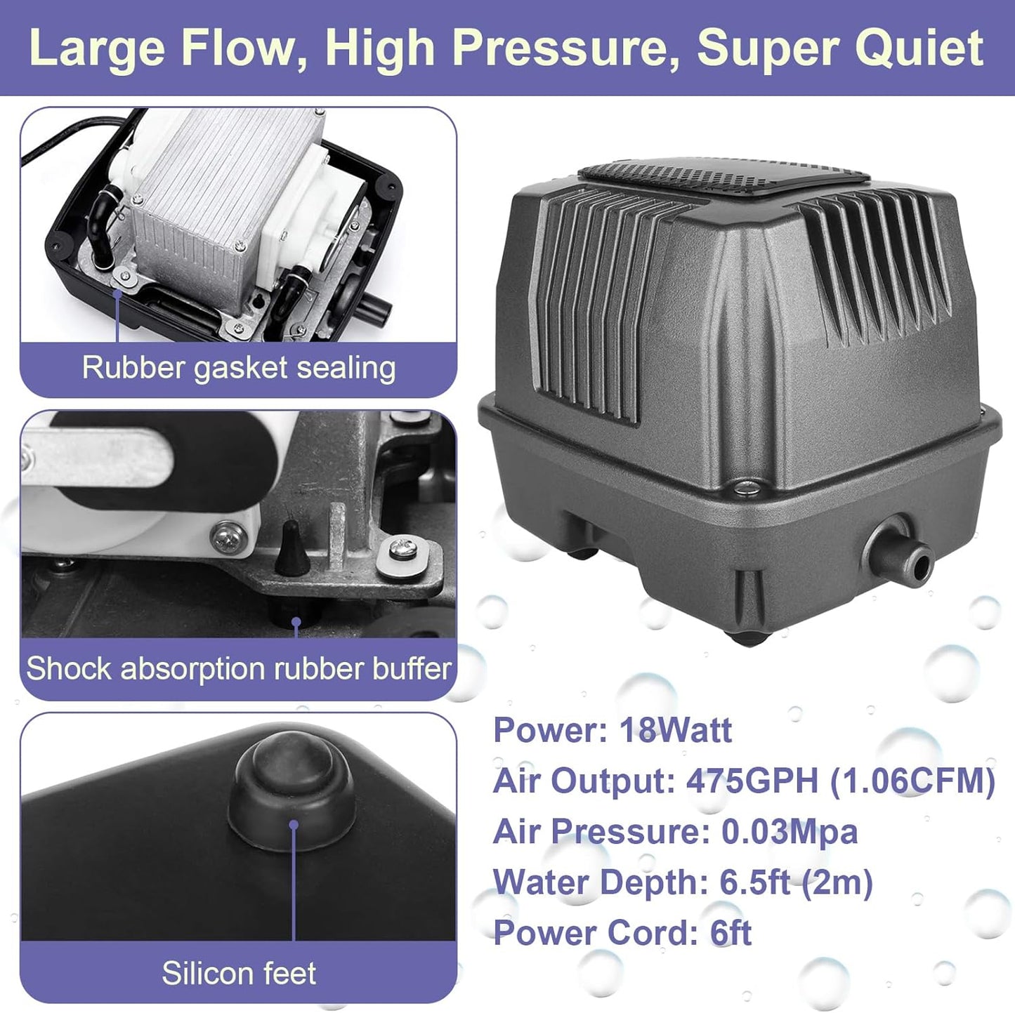 AquaMiracle Koi Pond Aerator Pond Air Pump with Self-Sinking Airline Rubber Air Diffuser, Air Flow Control Pond Deicer All-in-One Pond Aeration Kit for Outdoor Pond 5,000-10,000 Gallons