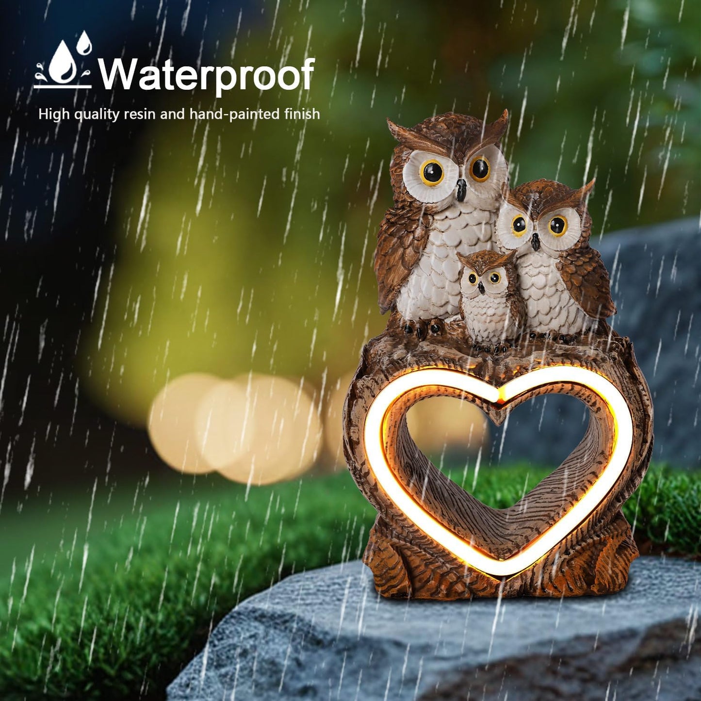 Solar Garden Decor Statues 7" Resin Solar Owl Waterproof Garden Owl Decor for Outside Yard Patio Porch Decoration Gift for Mom Grandma