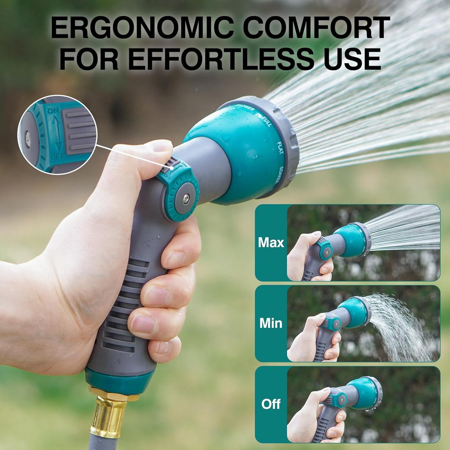 Garden Hose Nozzle, Water Hose Nozzle Heavy Duty, Hose Sprayer Nozzle with 10 Adjustable Patterns, Spray Nozzles for Garden Hose, Hose Sprayer Thumb Control for Plants, Lawn, Garden, Car, Pet