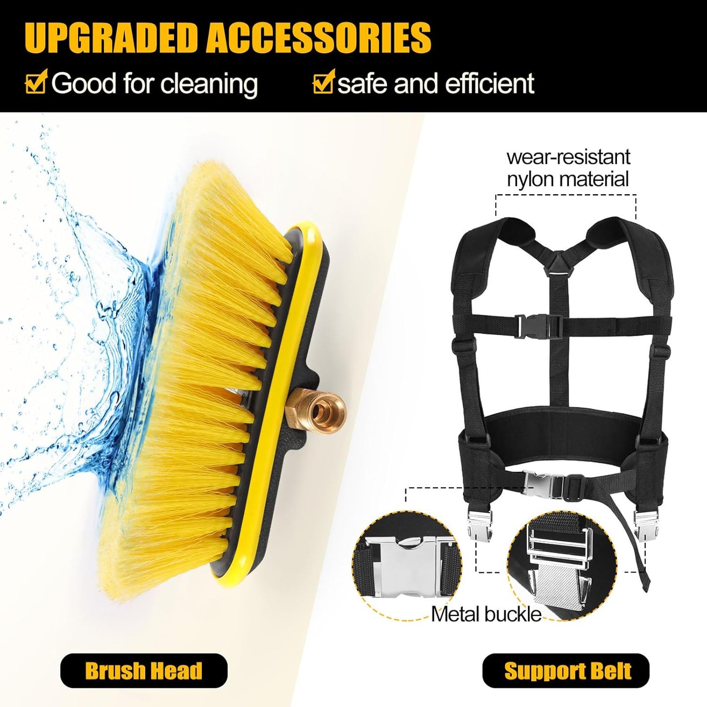 24FT Telescoping Power Washer Extension Wand, Gutter Cleaning Tools with Brush Head, 4 Adapters, 7 Spray Nozzles, Upgraded Support Belt, Pressure Washer Wand Extension for Wall Roof Gutter