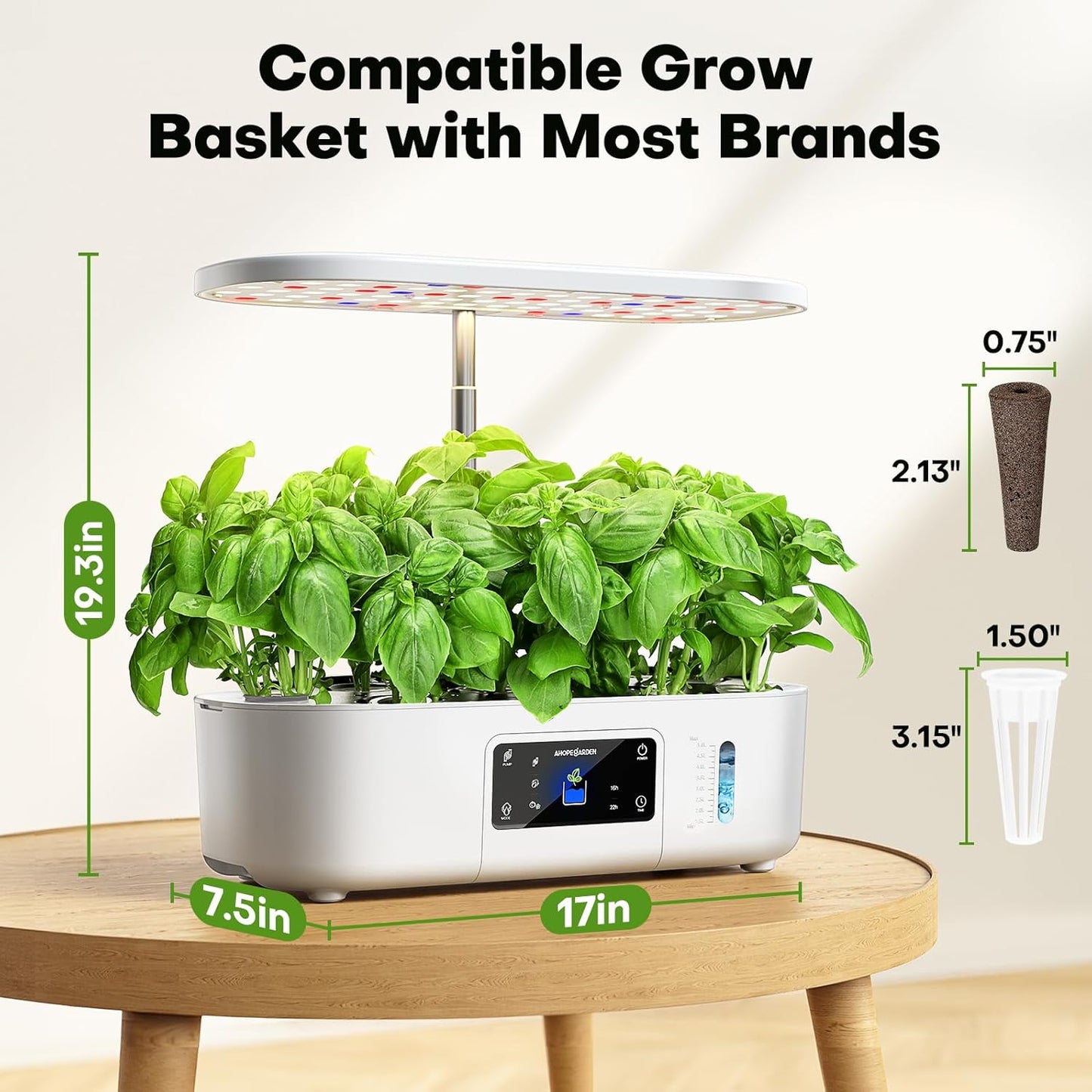 Ahopegarden Hydroponics Growing System Kit Indoor Herb Garden with Grow Light 12 Pods, with LCD Touch Panel Hydroponic Planter, Planting Height Up to 17", Grower Harvest Fresh Veggie Lettuce, White