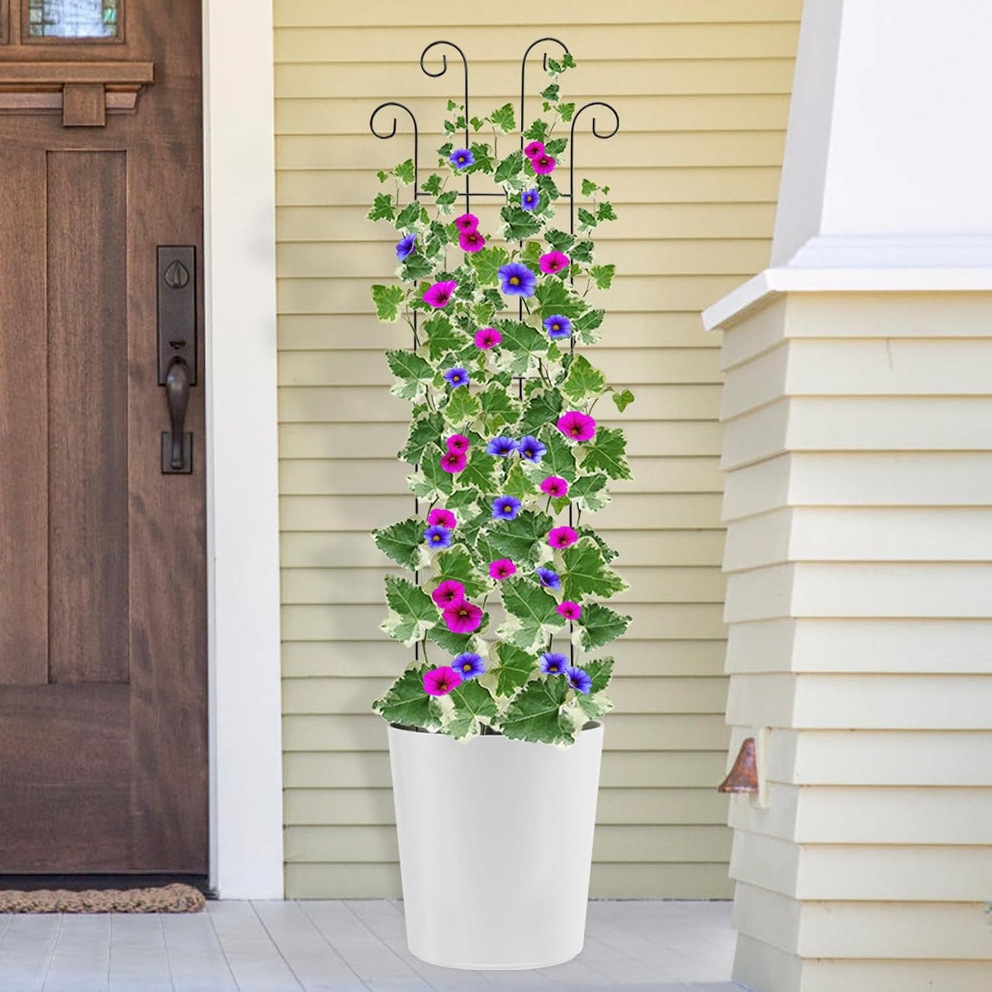 4 Pack 32'' Wave Shape Black Metal Trellis for Climbing Plants Indoor & Outdoor, Garden Trellis for Houseplants Flowers Vine Ivy