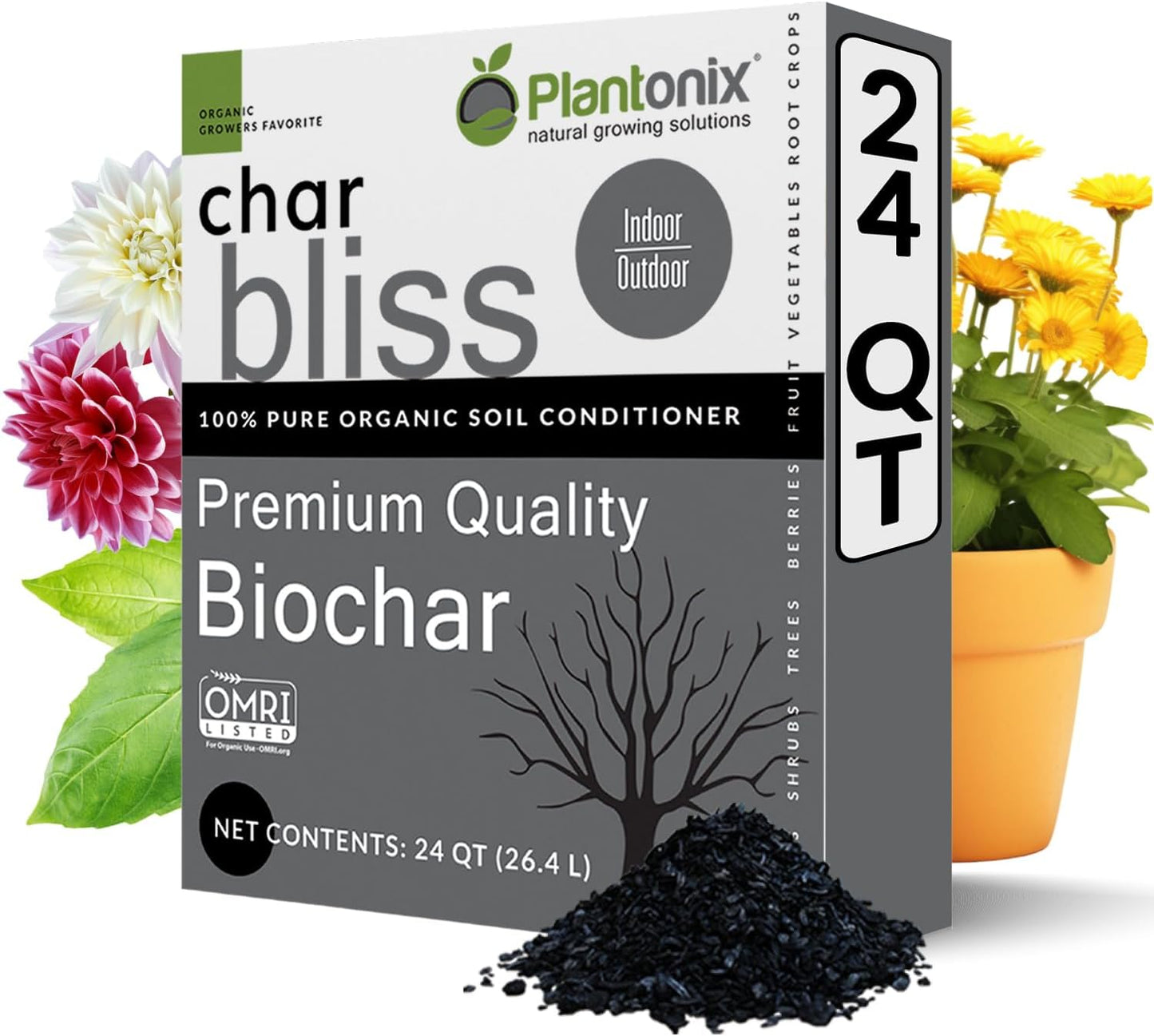 Char Bliss (24 Qts) - Organic Biochar for Plants - OMRI-Listed Biochar Soil Amendment Organic - Bio Char for Plants - Horticultural Charcoal for Plants, Potting Soil, Garden Soil, & Potting Mixes