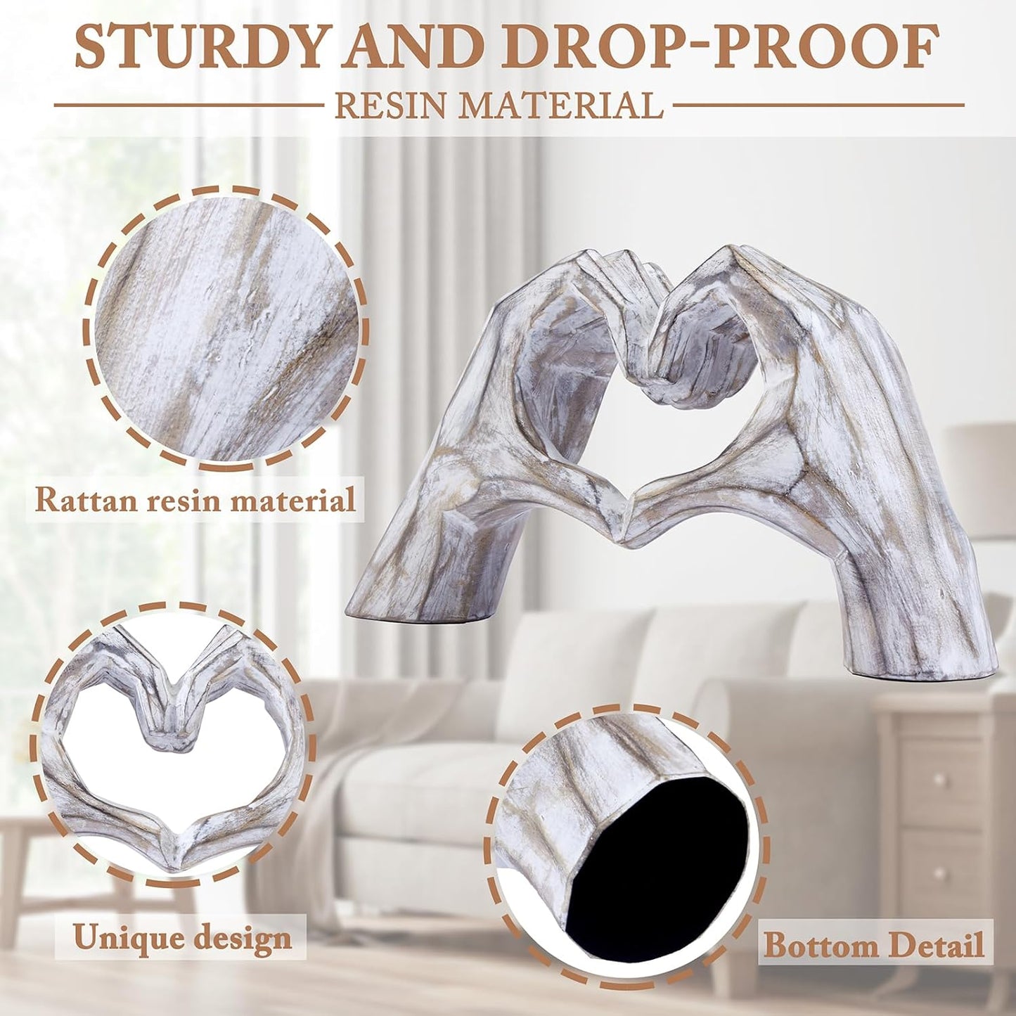 Valentines Day Gifts for Him, Heart Hands Sculpture, Heart Hands, Valentines Day Decorations, Sculptures Home Decor for Living Room Bedroom Bookshelf(No Bracelets)