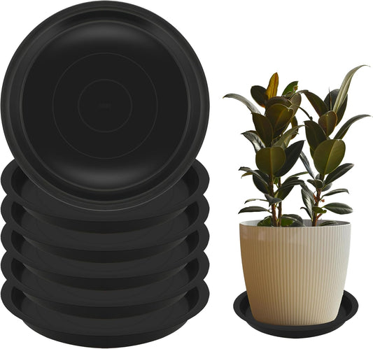 6 Pack 6 Inch Round Plant Saucers for Less 5 Inch Pot Indoors Outdoors Plant Trays for Pots Planter Saucer Plastic Plant Drip Tray Flower Planter Water Tray for Potted Plant(Black, 6"(6pcs))
