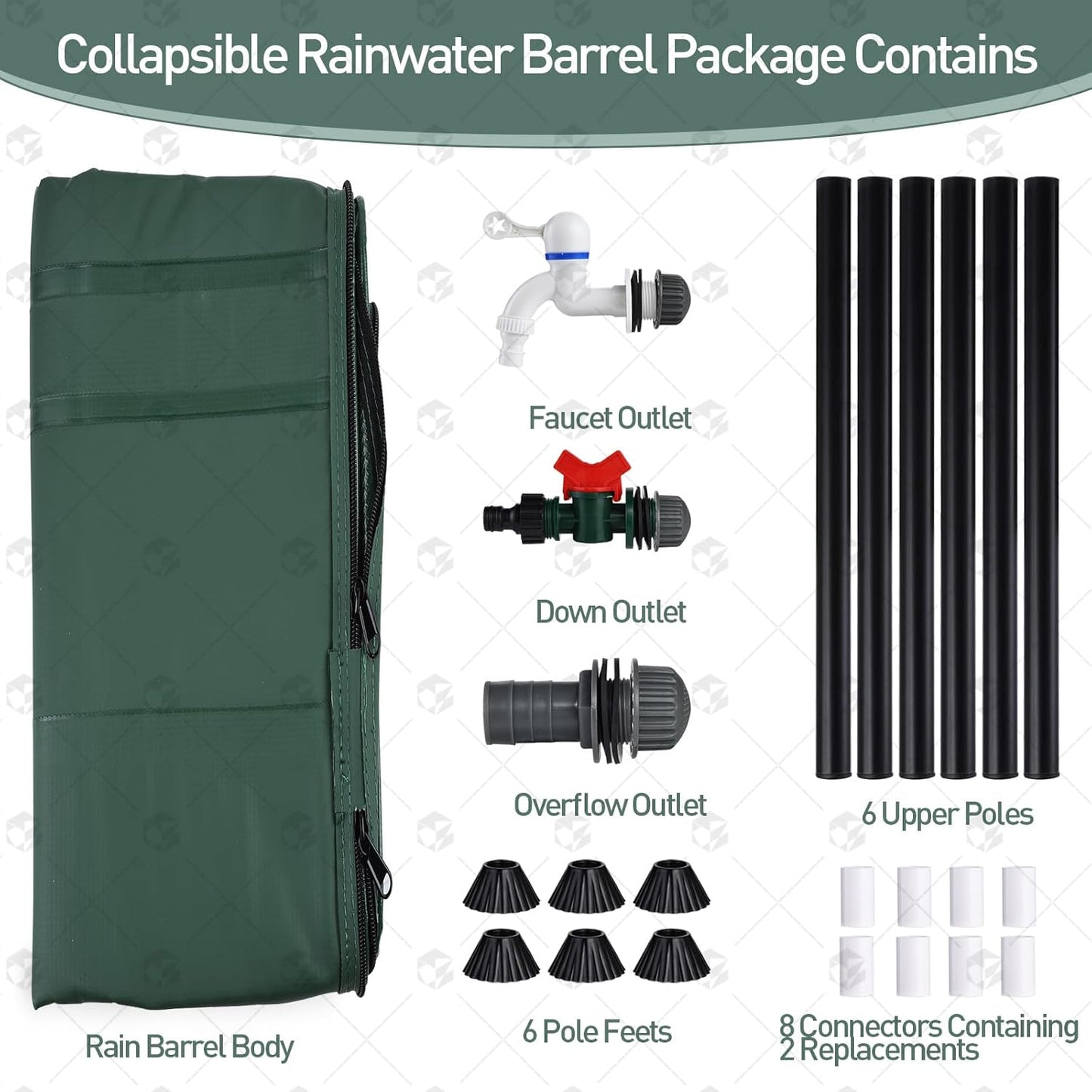 2Pcs 53 Gallon Collapsible Rain Barrel Kit with 12 Half Poles, 200L Protable Rain Water Collection Barrel with Zipper, 1000D Oxford Rain Catcher Barrel System Garden with 1 Spigot and 2 Overflow