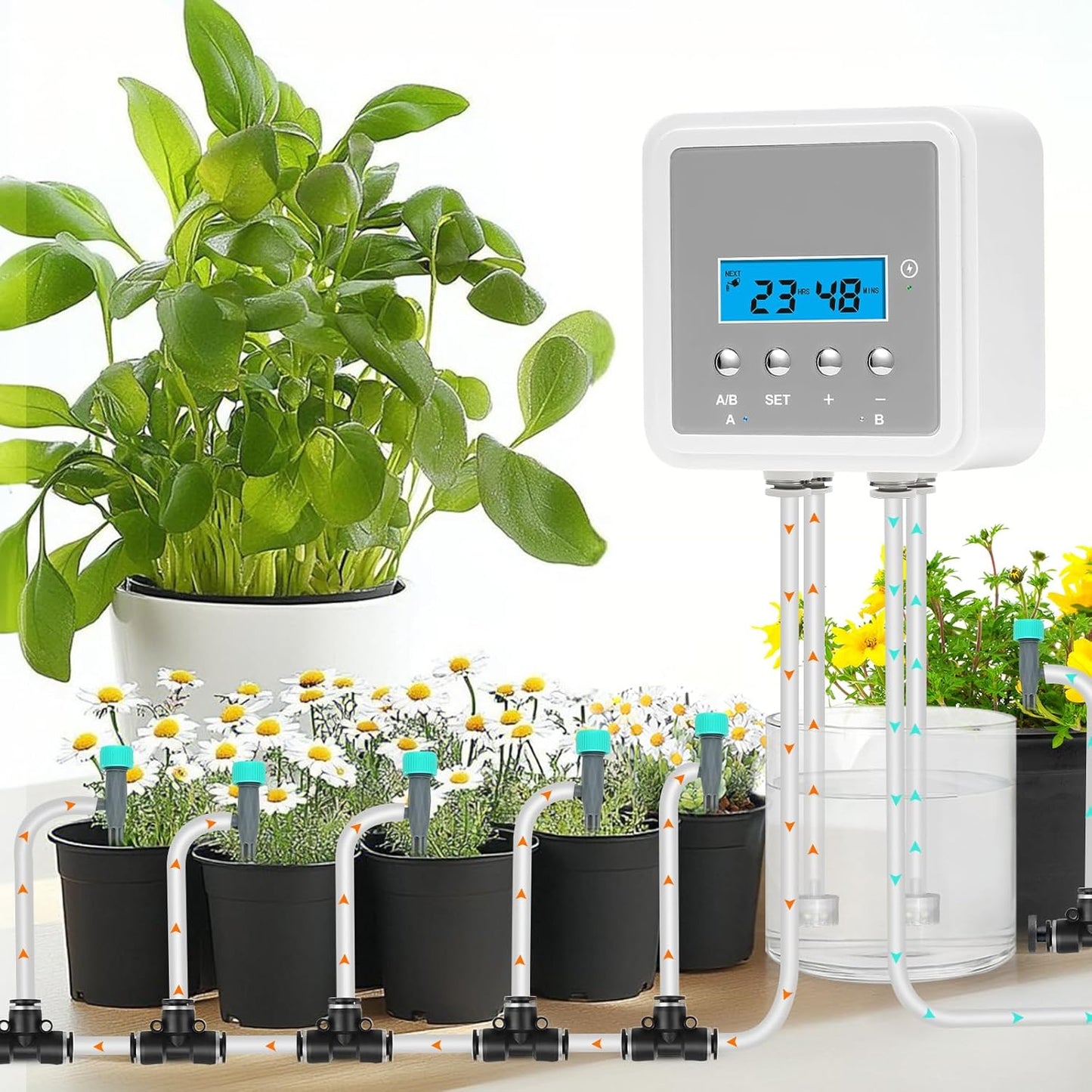 Smart Automatic Plant Watering System for 20 Pots - Dual Pump Indoor Drip Irrigation Kit with 30-Day Programmable Timer & USB-C Charging