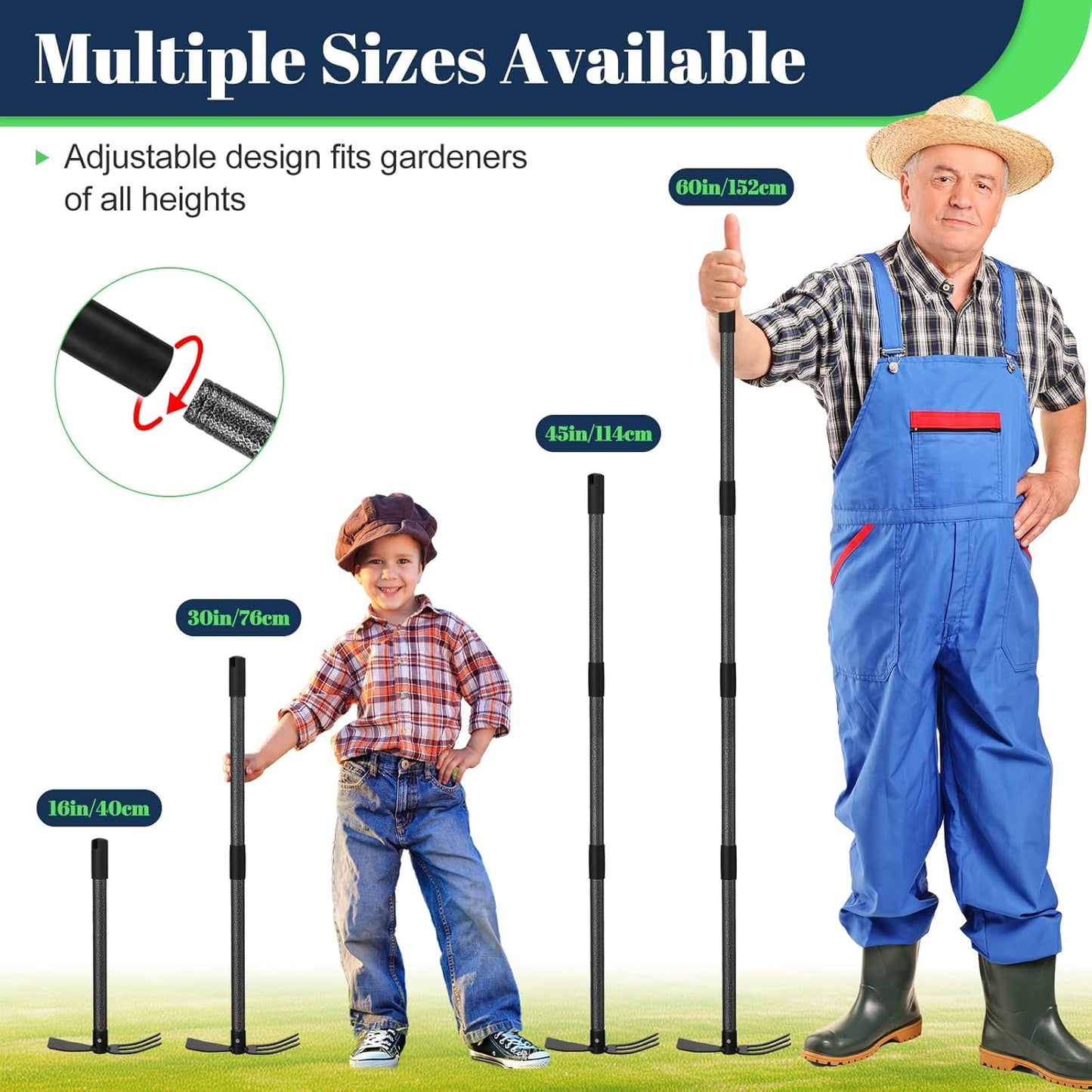 Adjustable Garden Hoe – Multi-Purpose Weeding & Digging Tool with Ergonomic Handle, Length (16"-60"), Rust-Proof Coated Steel, Heavy Duty for Farm, Yard, Gardening