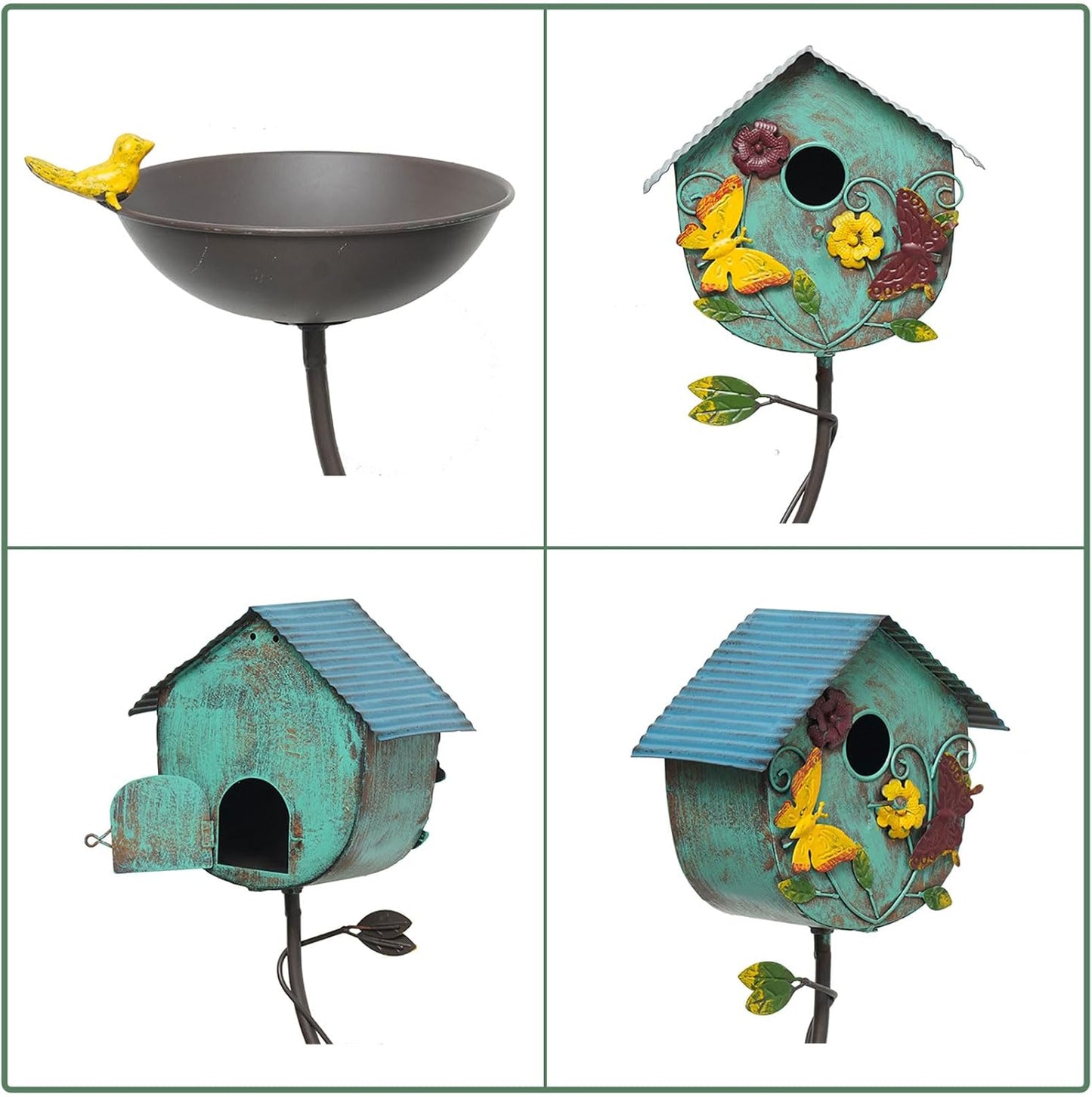 52" H Bird Baths for Outdoors,Metal Bird Bath Bowl,Birdhouses for Outdoors with Pole,Birdhouses for Outdoors,Garden Yard Decor