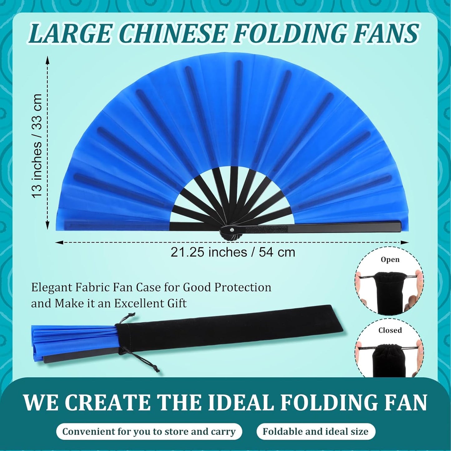 Blulu 4 Pcs 11 Inch Large Folding Hand Fans for Line Dancing Clapping Popping Rave Fans for Kids Women Men for Dancing Boots on The Ground Festival Party Decoration(Classic Style, Classic Color)