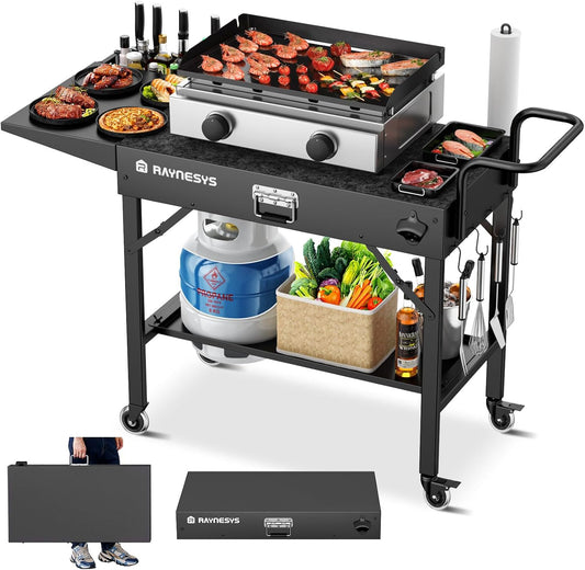 Outdoor Griddle Table, Blackstone Griddle Stand, 440lbs Folding Grill Cart, Pizza Oven Table Stand for Onni,Food Prep Table with Wheels for Outdoor BBQ Camp Ninja Woodfire Grill Stand, 31"W x 17"D