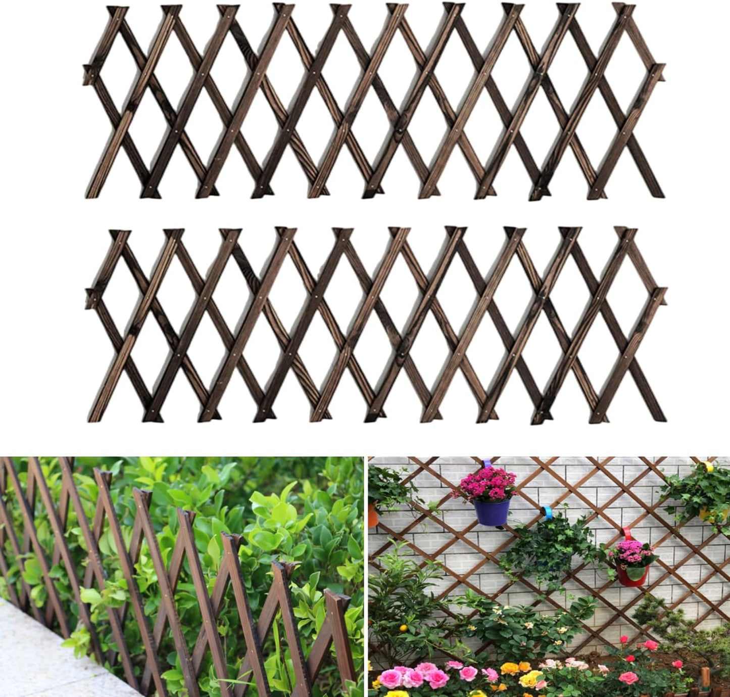 2 Pcs Expandable Garden Trellis, Wooden Lattice Wall Fence Trellis for Climbing Plants Ivy Vine Rose Clematis 13" x 68" for Outdoor Garden Patio Room Decor (2)