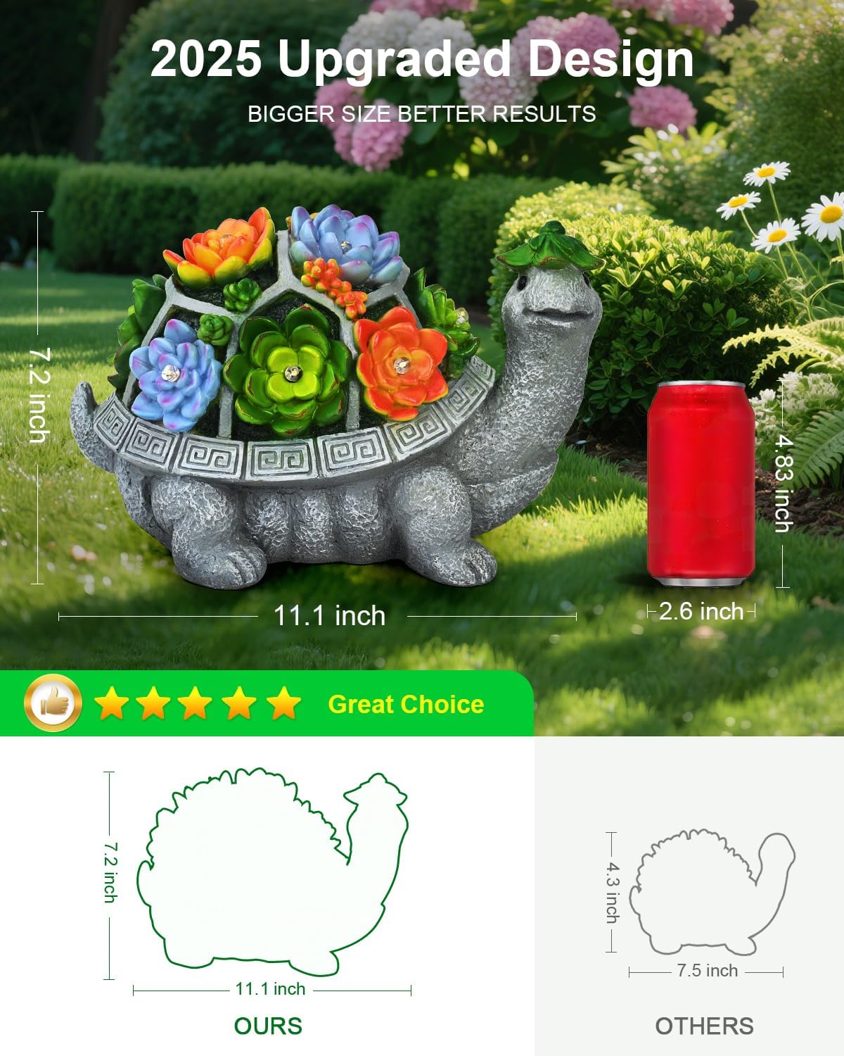 11.1 Inch Large Solar Garden Decor Turtle Statues Lights, Outdoor Figurine Decorations Ornament Lamps for Outside Yard, Lawn, Patio, Porch, Balcony, Unique Birthday Gifts for Mom women Grandma(Gray)