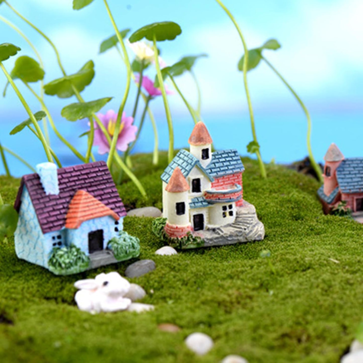 8PCS Colorful Miniature House Mini House Cottage Resin Figurines Fairy Garden Accessories Outdoor Vintage Small Micro Landscape Ornament Plant Flower Pot Terrarium Home Decor Supplies