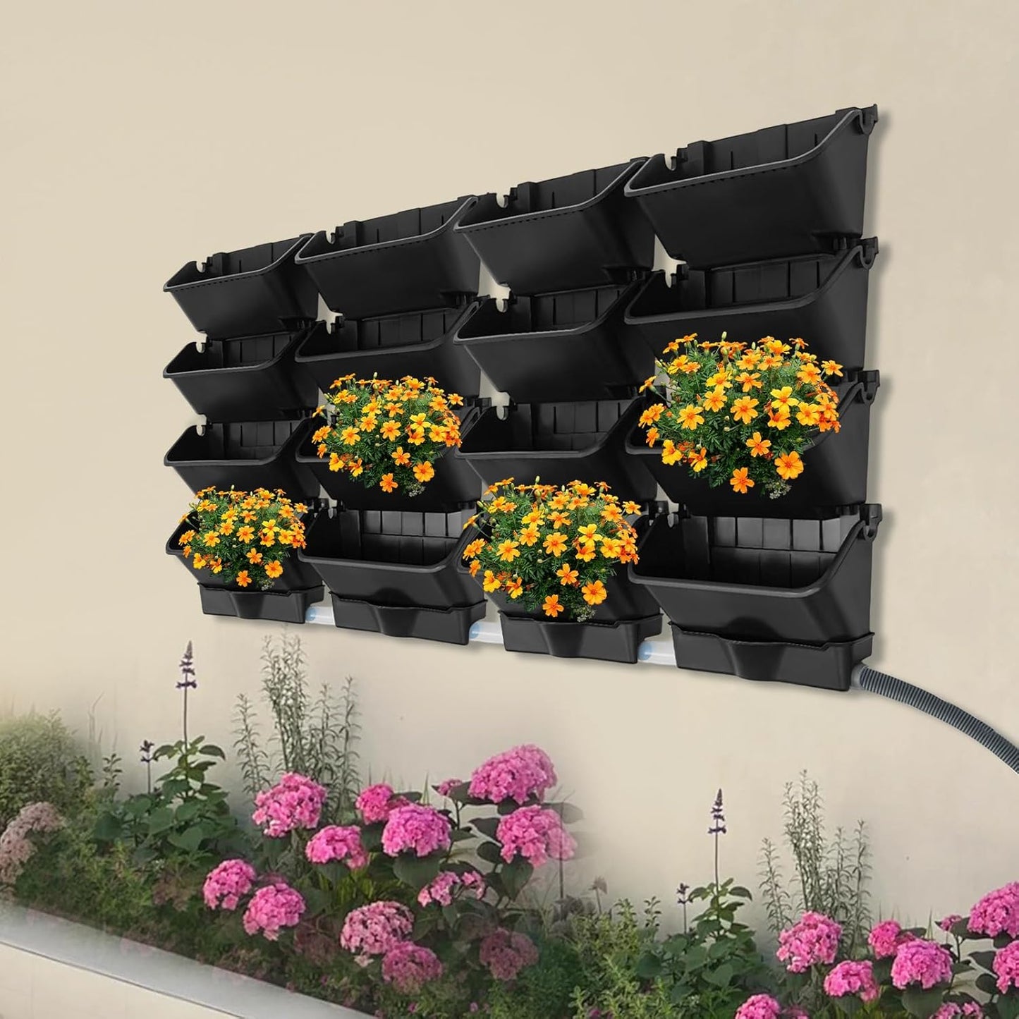 20 Pack Self Watering Wall Mounted Planter, Indoor and Outdoor Vertical Planter Wall Mounted Planter for Patio Outdoor Decor with Drainage Holes, Vertical Garden Planters for Indoor Plants- Black