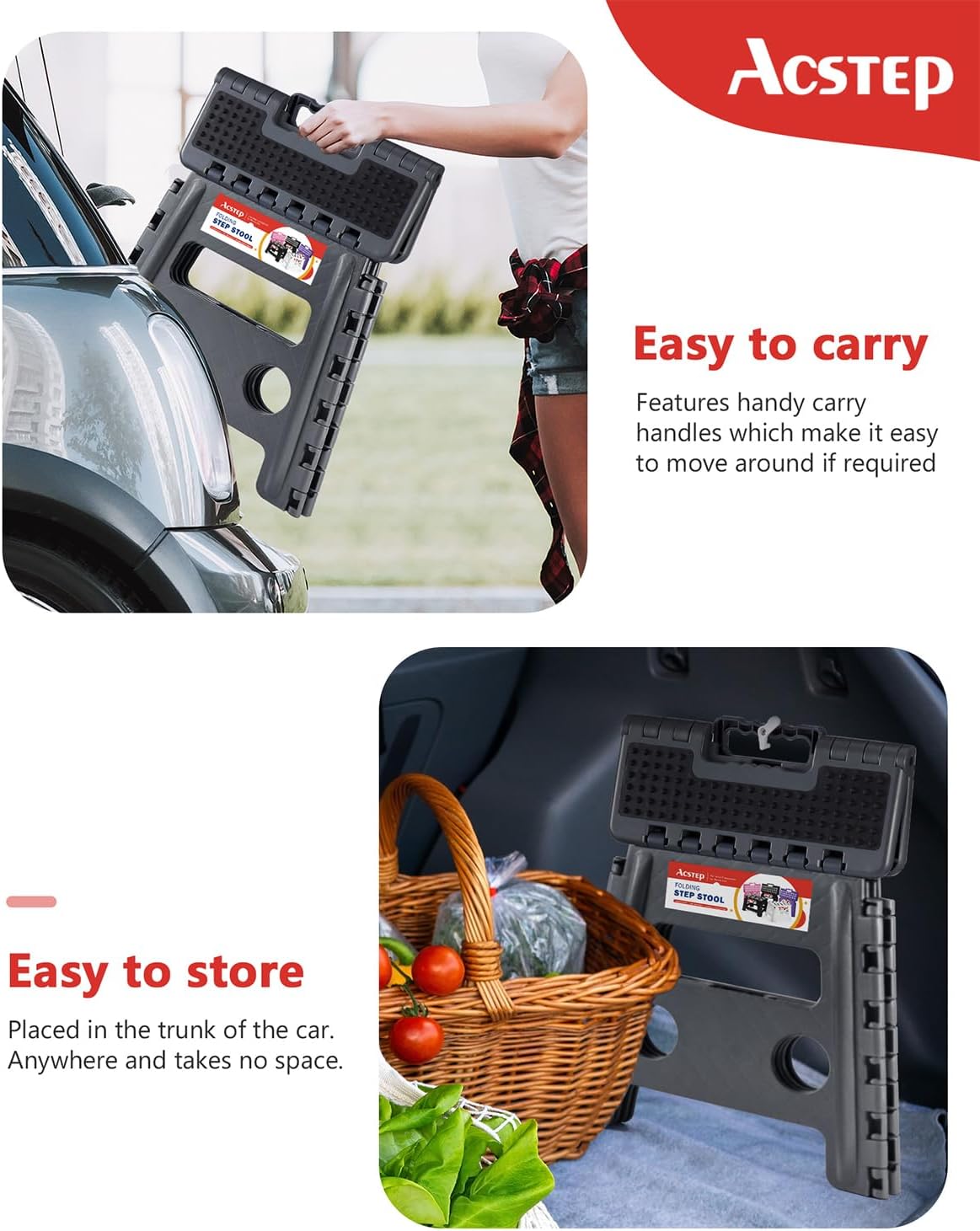 ACSTEP 13" Folding Step Stool- Holds up to 300Lb,The Lightweight Non-Slip Upgrade Collapsible Stepping Stool is Sturdy Enough to Support Adults and Safe Enough for Kids(Grey,1 Pack)