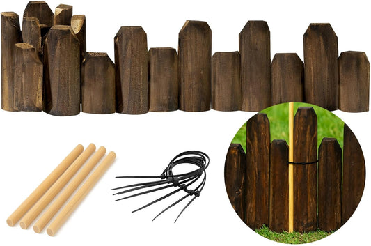 Wood Garden Edging – Half-Round Decorative Wooden Fence Border for Indoor & Outdoor Use, Rustic Natural Pine Panels for Flower Beds, Pathways, and Landscaping Décor