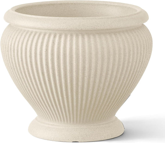 ARBORA 18" Cannes Urn Polyresin Indoor and Outdoor Planter with Classic Cream Finish - Durable, Weatherproof, Lightweight, Large Plant Pot for Patio, Garden, Deck, Entryway