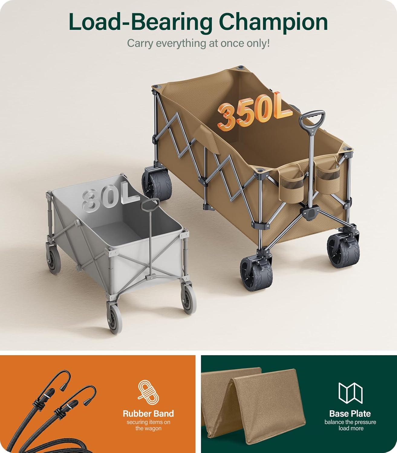 440Lbs Collapsible Wagon Cart with Big Wheels,Utility Wagons with Weight Capacity,Heavy Duty Wagon with Excellent Steering,Ideal for Camping,Gargen,Transport,Outdoor Sports