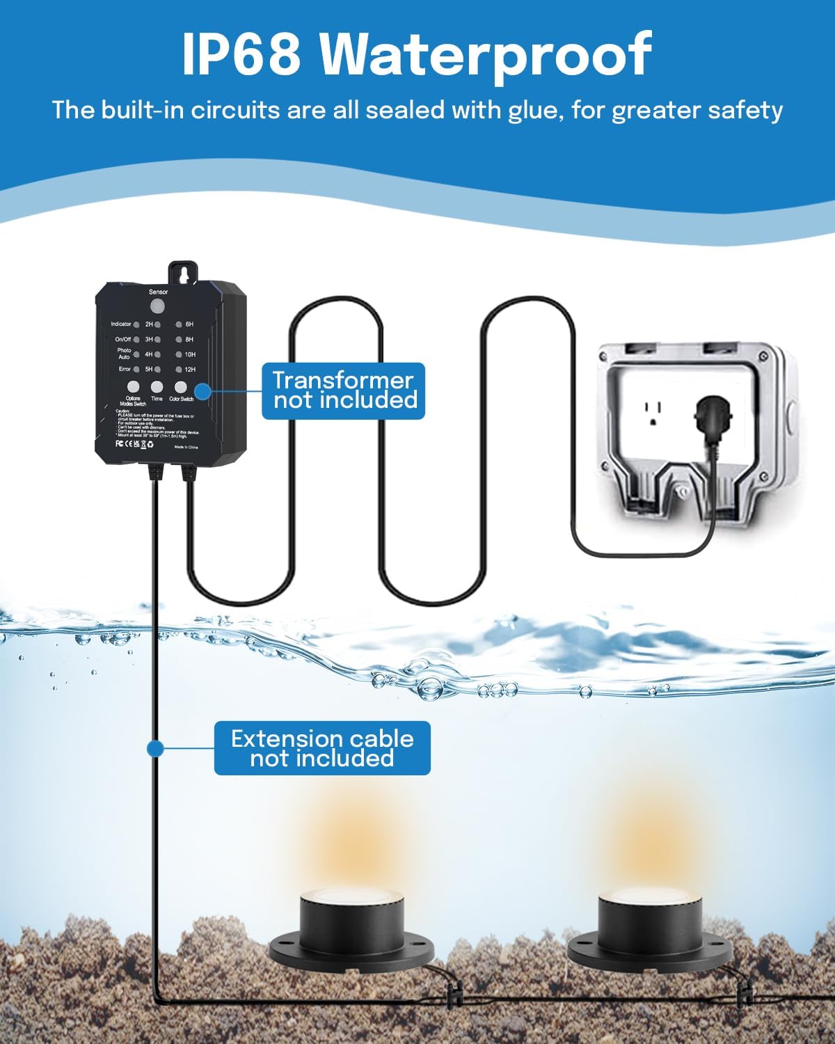 HIBOITEC Pond Lights 3W LED IP68 Waterproof Underwater Lights with UL Cord Warm White 2700K Low Voltage Landscape Lighting for Backyard Water Fountain Pool Compatible 12-24V AC/DC 1Pack